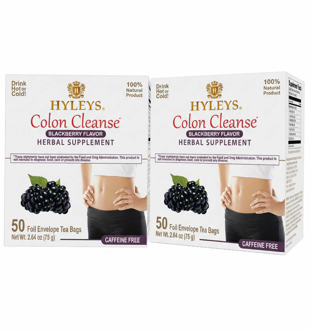 (2-PACK BUNDLE) HYLEYS Tea Wellness Colon Cleanse 50 CT Blackberry (100 TEA BAG)