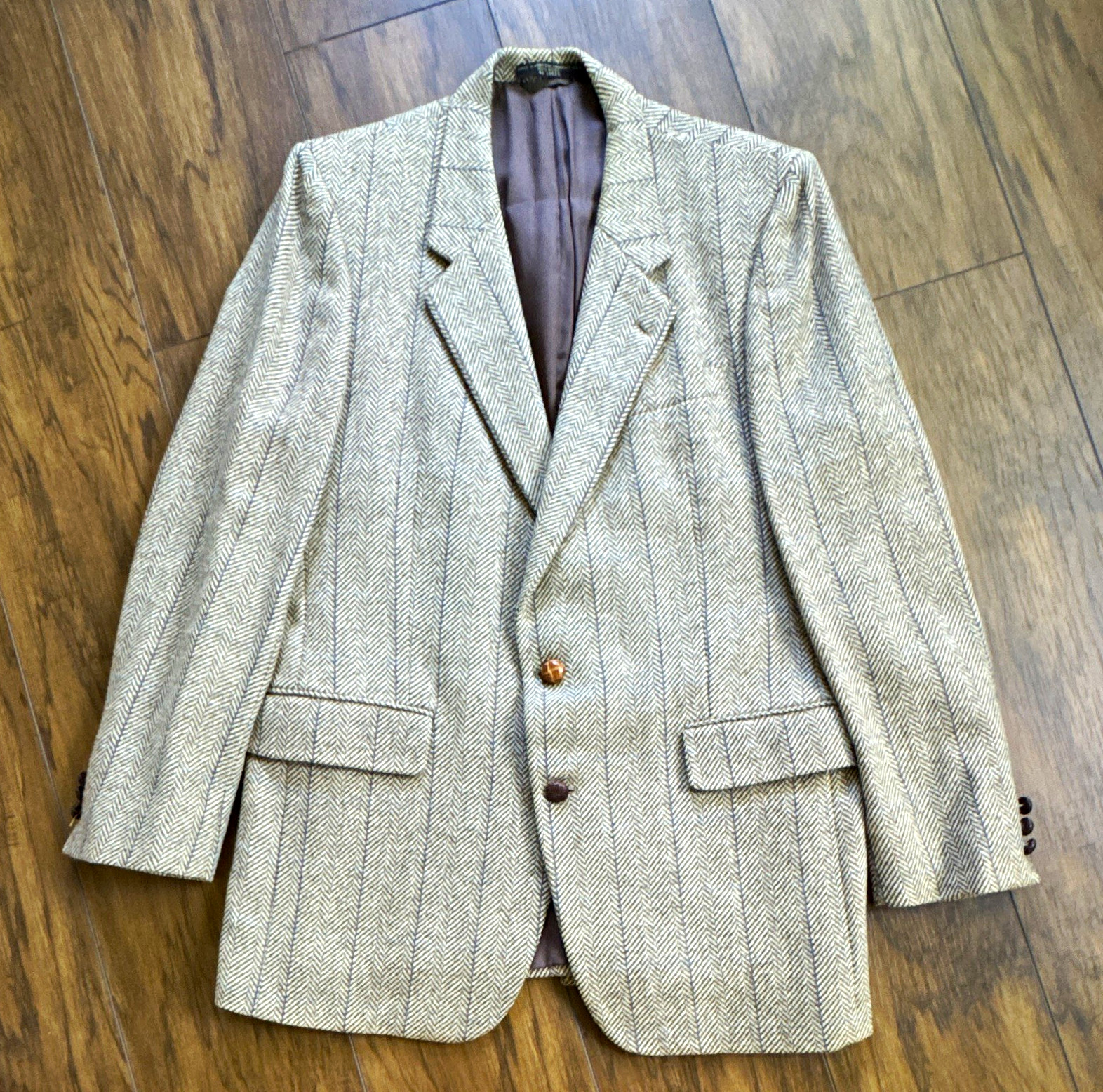 Jaymar/Sansabelt Men\'s 44 Brown Wool Tweed Herringbone 2 Button Sport Coat