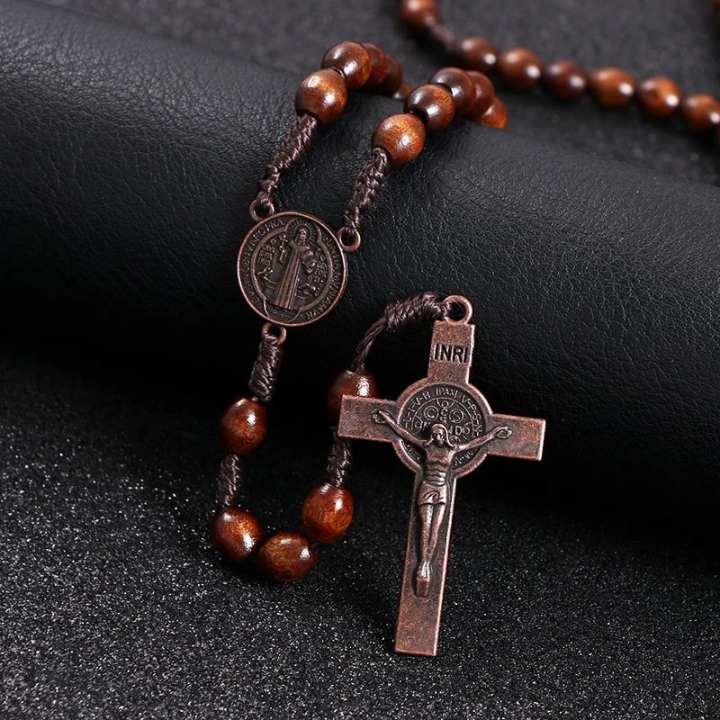 Christ Jesus Wooden Beads 8Mm Rosary Bead Cross Car Pendant Woven Rope Chain Nec Christ Jesus Wooden Beads 8Mm Rosary Bead Cross Car Pendant Woven Rope Chain Nec