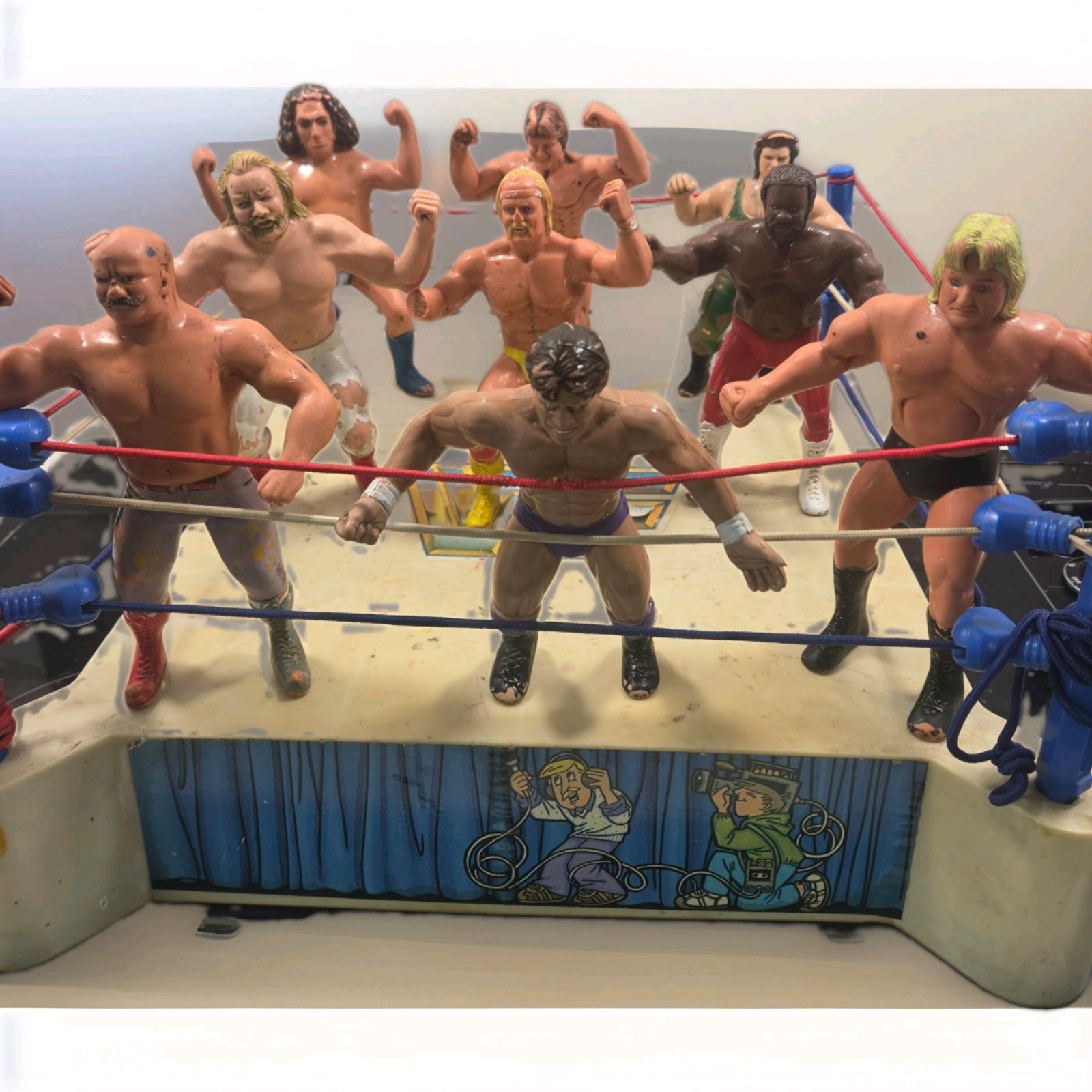 80s LJN 9 Figure Lot Wrestling Superstars Sling Em Fling Em Wrestling Ring 