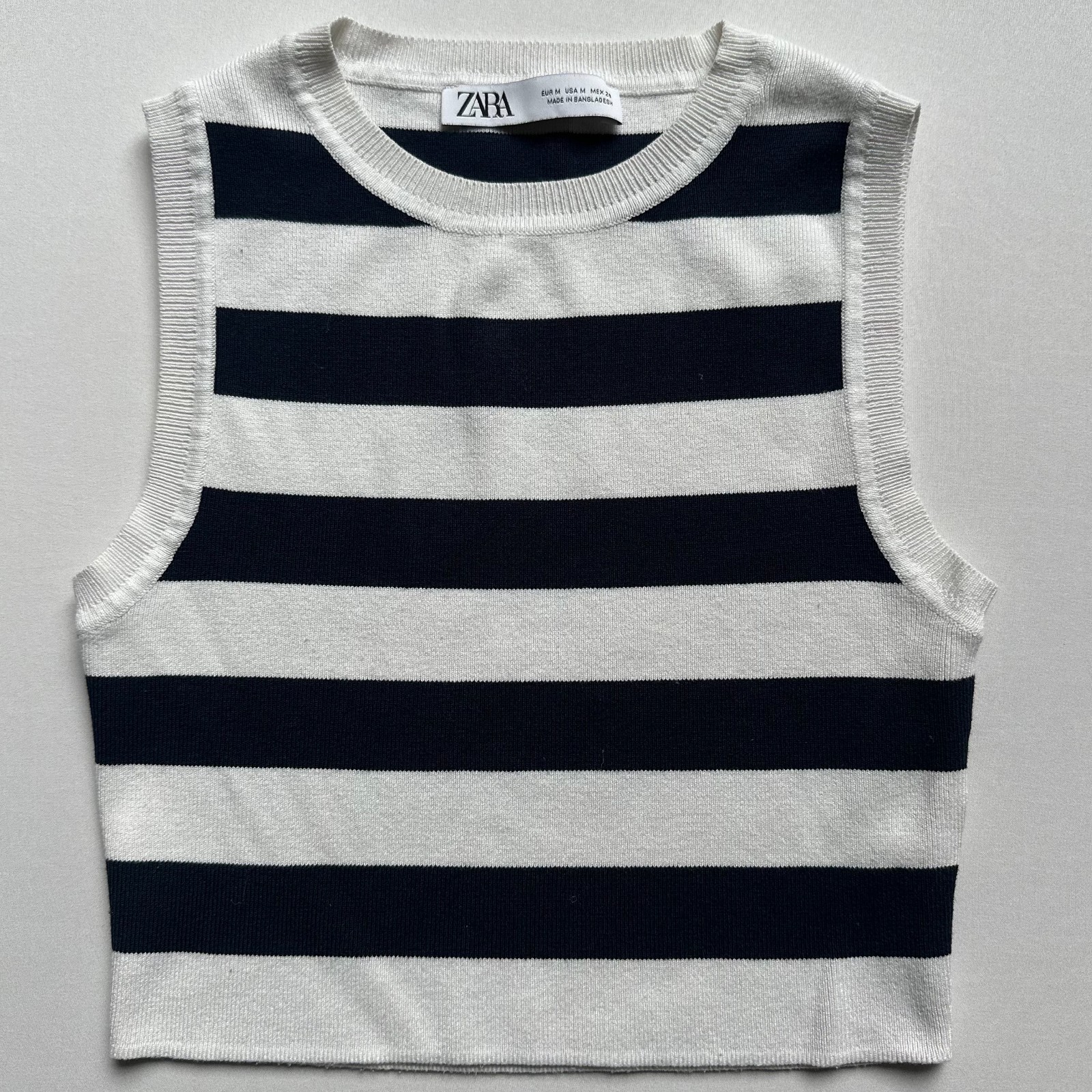 Zara Knit Tank Top Womens M Black White Striped Crop Sleeveless Preppy Coastal Zara Knit Tank Top Womens M Black White Striped Crop Sleeveless Preppy Coastal