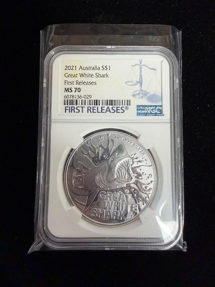 2021-P Australia Great White Shark 1 oz Silver NGC MS70 2021-P Australia Great White Shark 1 oz Silver NGC MS70