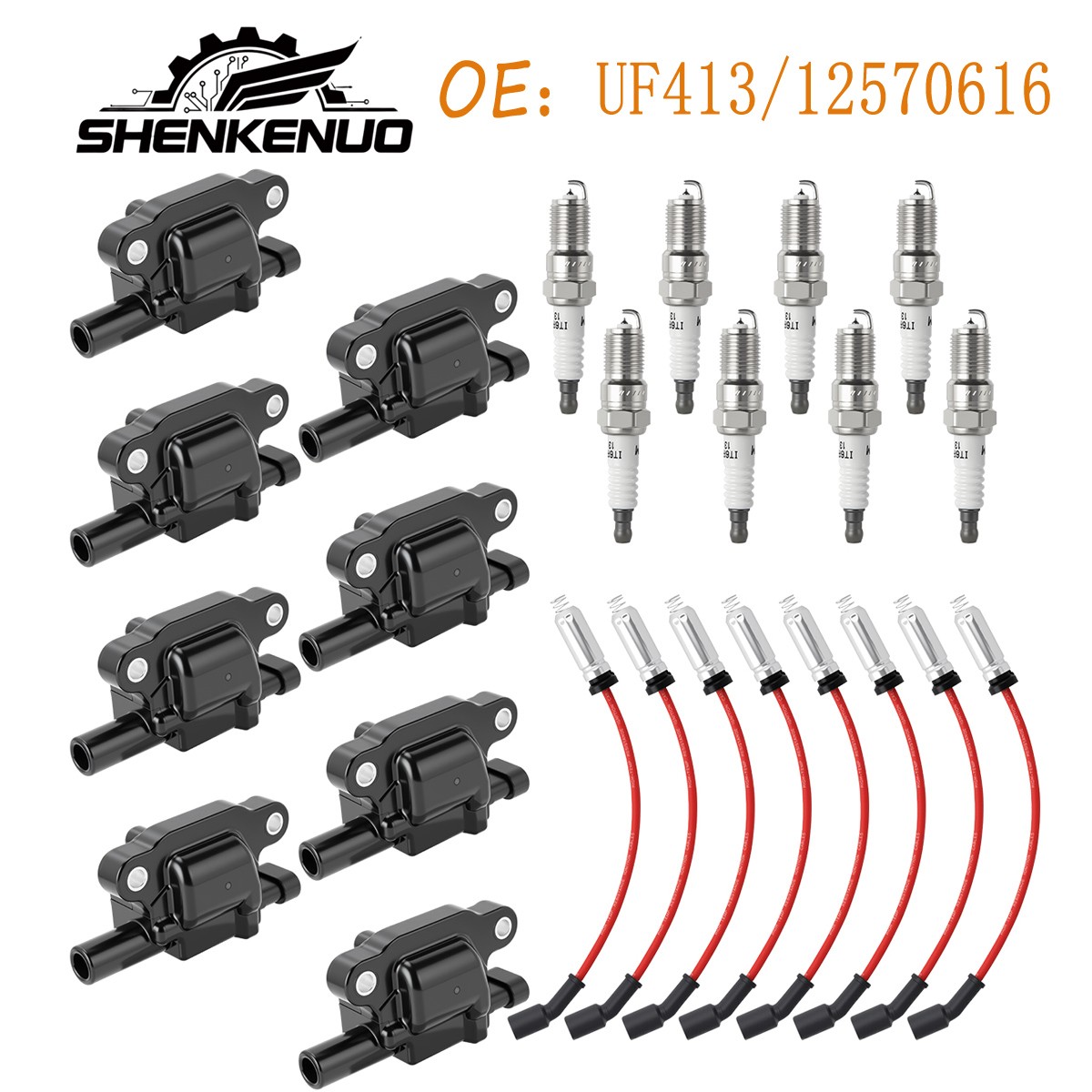 24pc Tune-Up Kit UF413 Ign Coils Spark Plugs Wires For Chevy GMC 4.8L 5.3L 6.0L