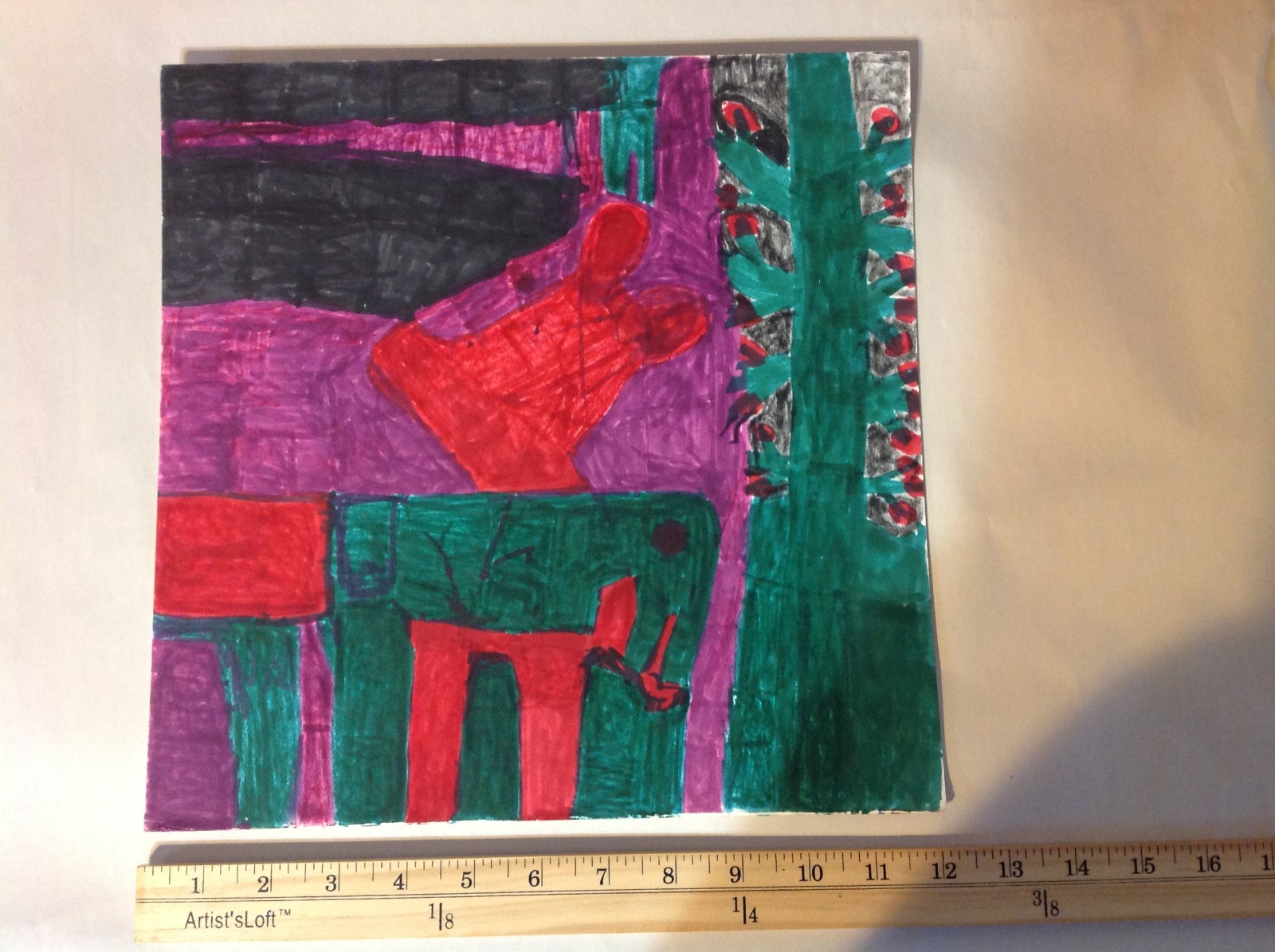 Willie White Folk Art  Outsider African-American  Horse AlligAor painting  #AO1