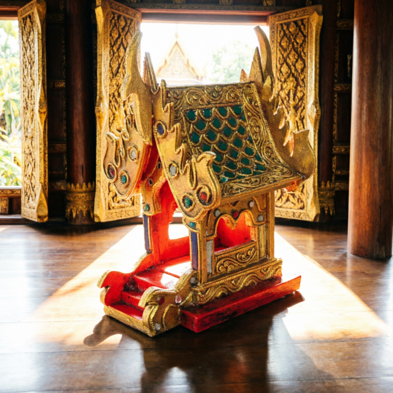 Thai Spirit House Wooden Shrine Mini Cultural Home Decor Gold Color