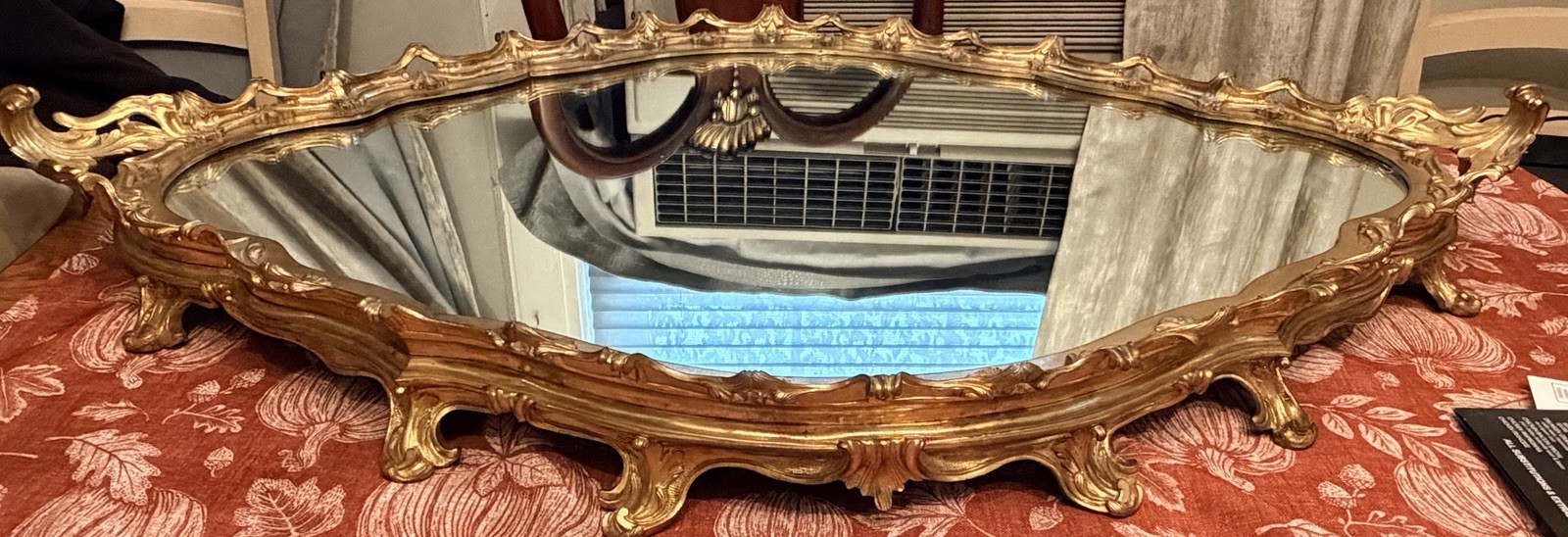 19th C French Louis XV Gilt Bronze Rococco Mirrored Two Handle Plateau Tray.