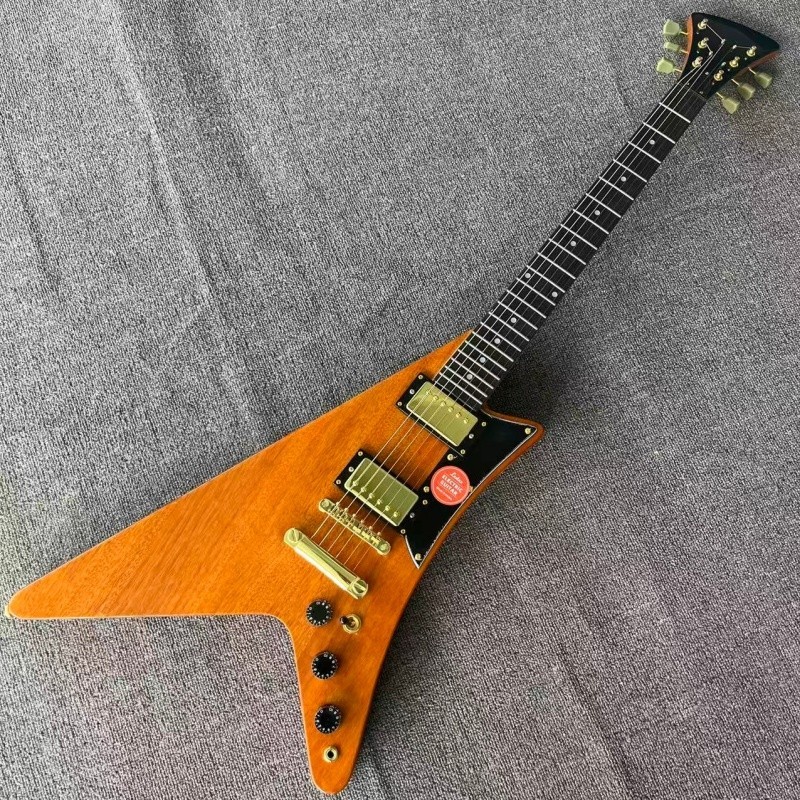 modern Fan shape Yellow Electric Guitar 6 String Solid Body Gold Hardware guitar