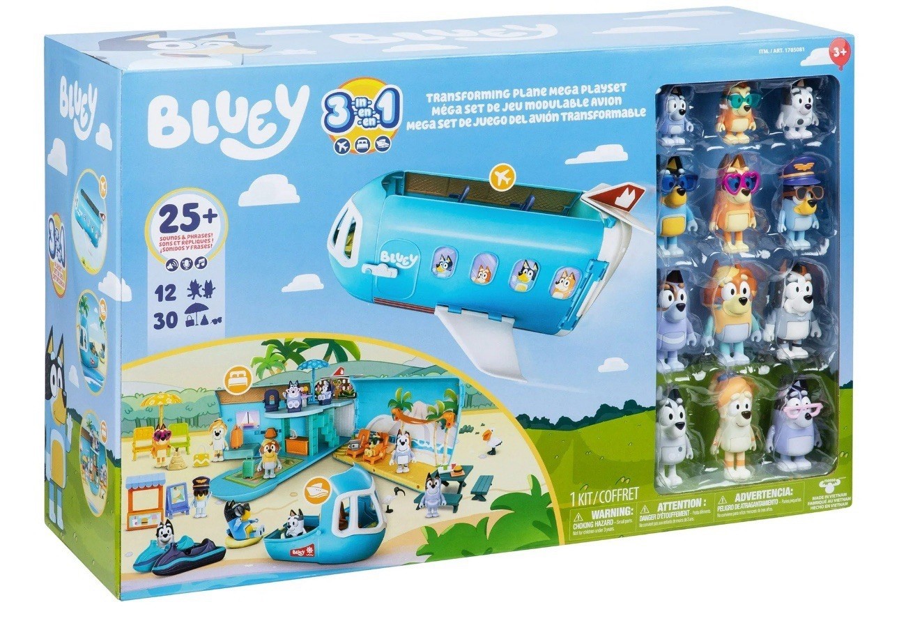 Bluey Adventures 3-in-1 Transforming Plane Mega Playset 42 Play Pieces New