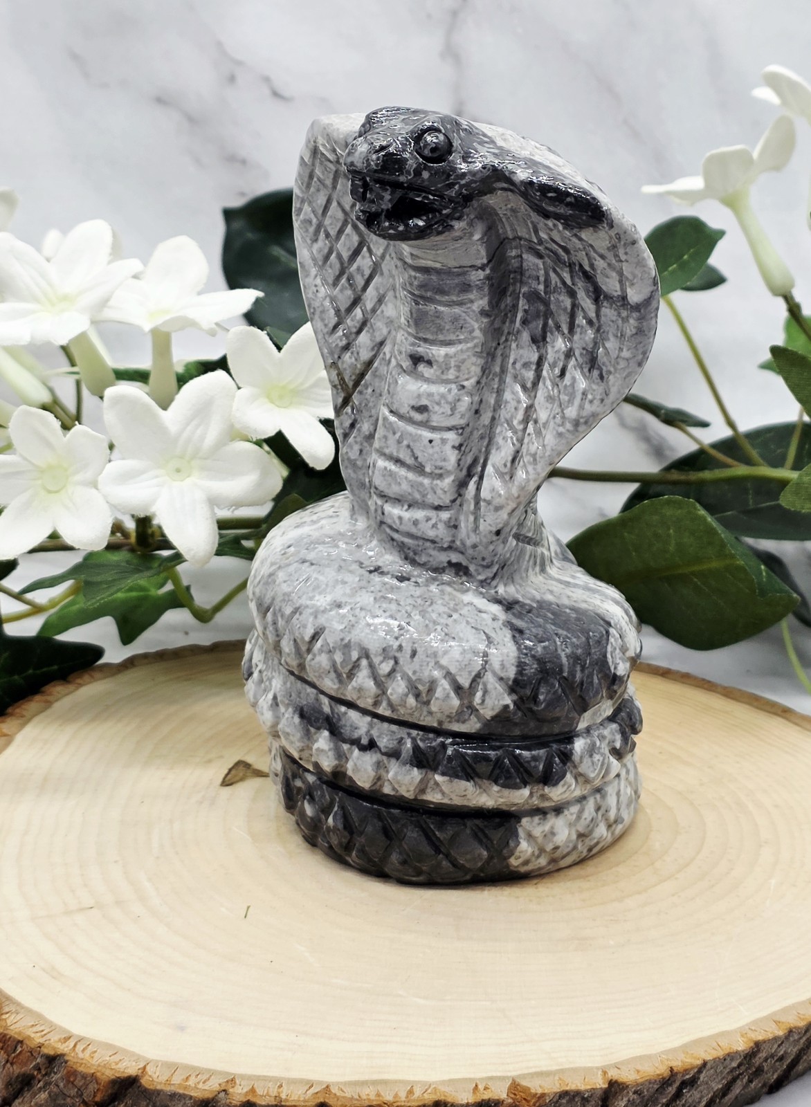 Natural Gray Nephrite Jade Cobra Sculpture Hand Carved Snake 1 lb 7.8 oz Crystal
