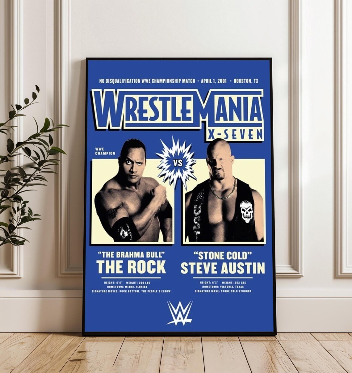 WWE The Rock & Stone Cold Steve Austin WrestleMania Poster Sports Wall Decor