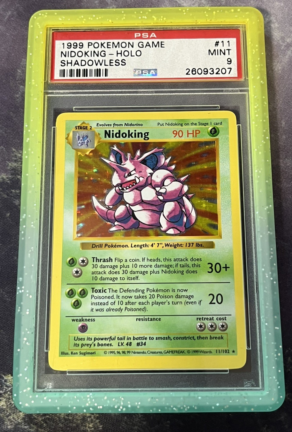 1999 POKEMON BASE SET SHADOWLESS #11 NIDOKING-HOLO PSA 9 Old Cert 1999 POKEMON BASE SET SHADOWLESS #11 NIDOKING-HOLO PSA 9 Old Cert
