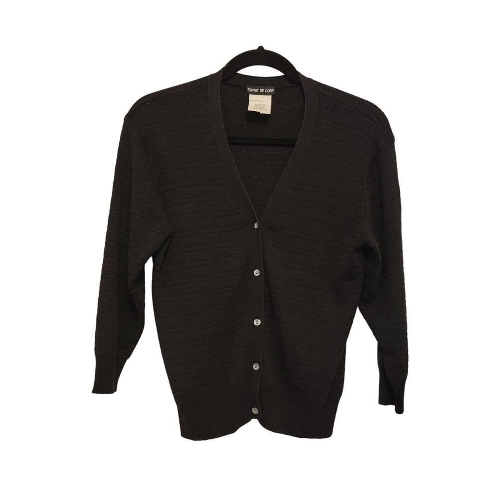 Esprit De Corp Metallic Stripe Cardigan Black L Vintage Dark Academia Coquette