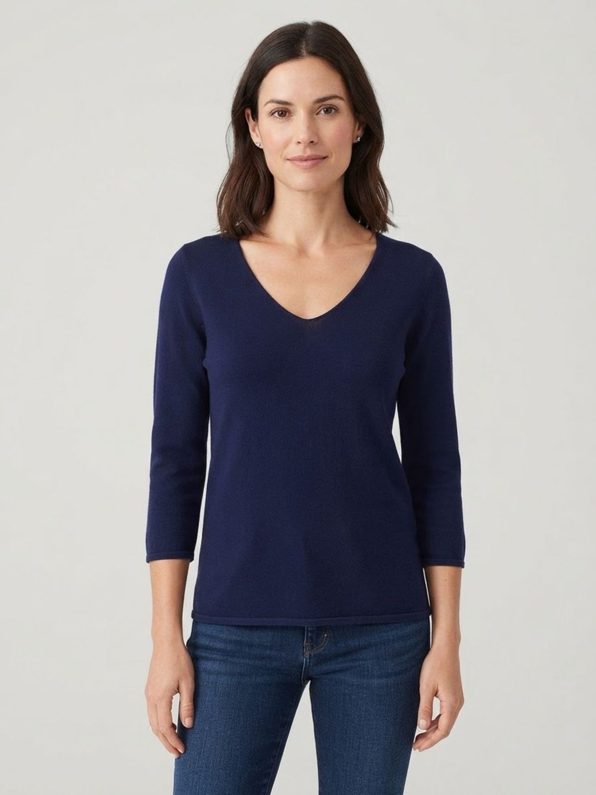 J. McLaughlin Navy V-Neck 3/4 Sleeve Sweater