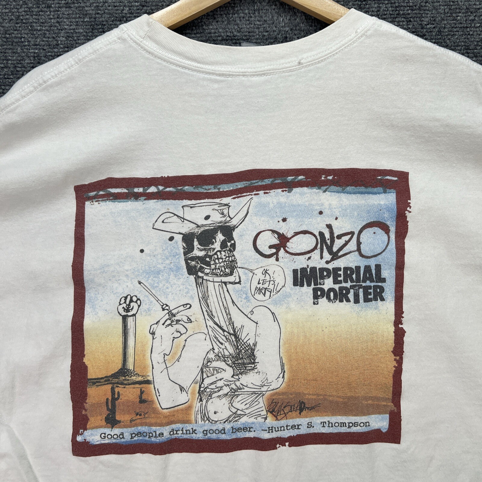 Vintage Ralph Steadman Shirt Mens 2XL White Art Abstract Skeleton Brewery Beer