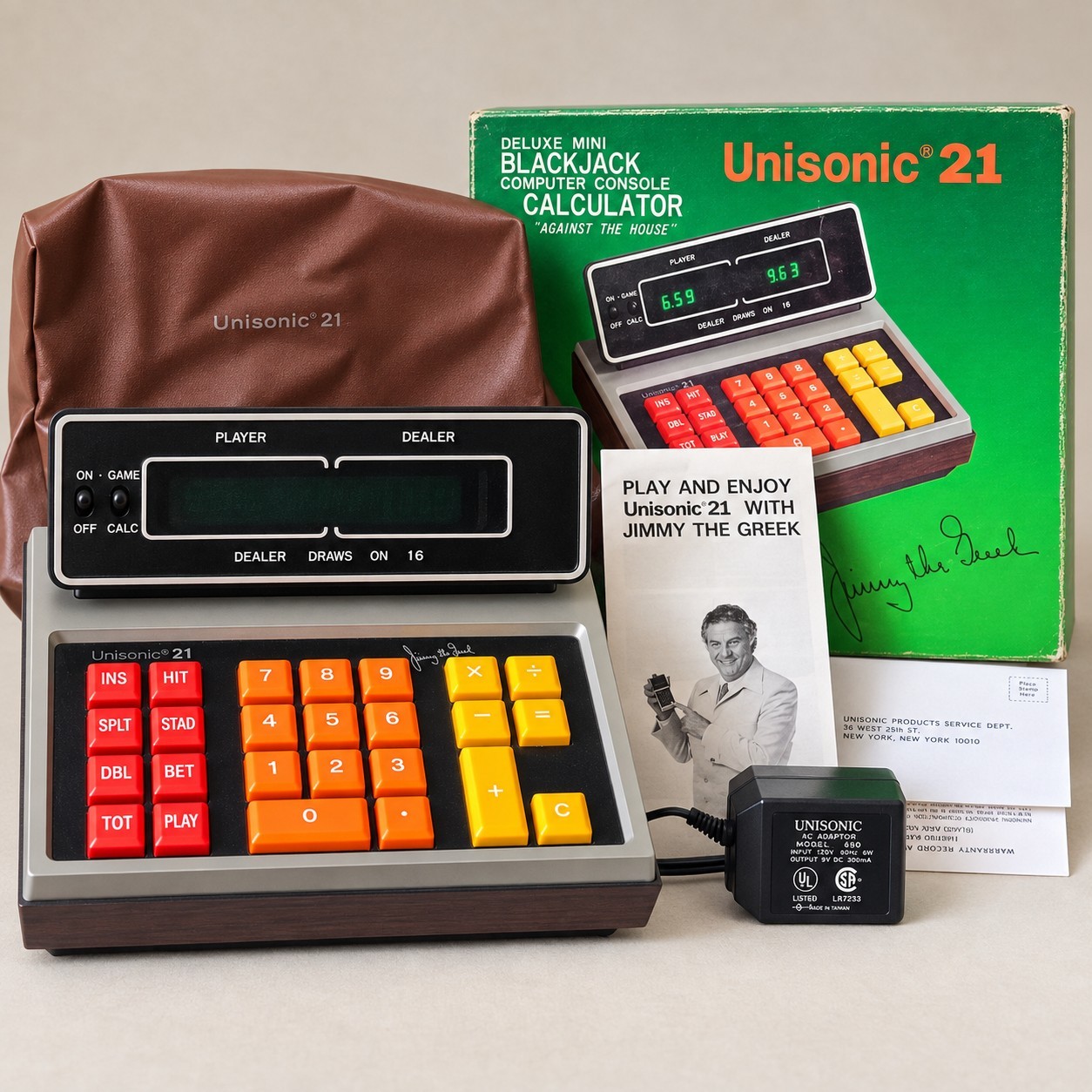 Vintage UniSonic 21 D-2 Jimmy the Greek Blackjack Game Calculator NOS Complete 