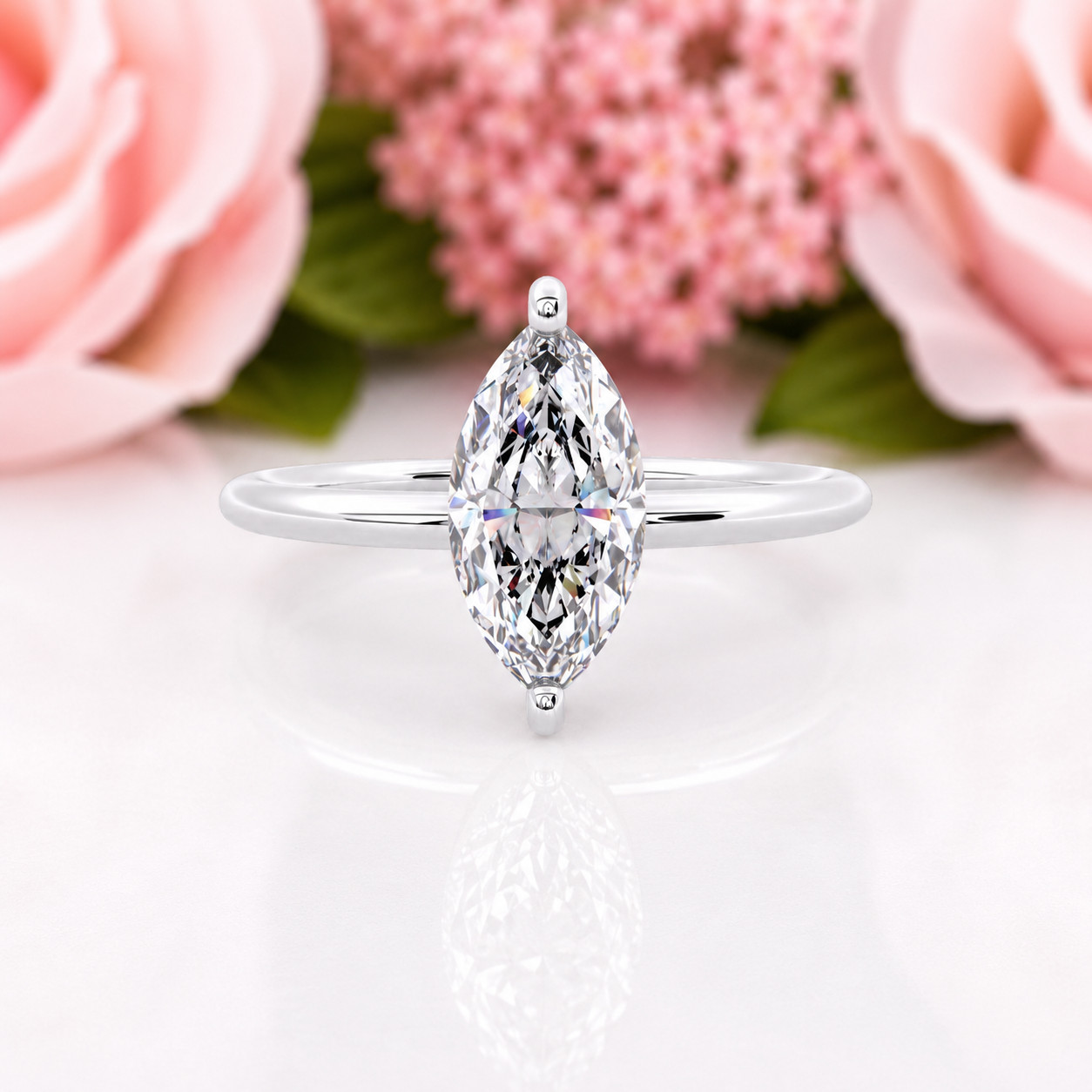 925 Sterling Silver Marquise Cut Moissanite Solitaire Engagement Ring For Her
