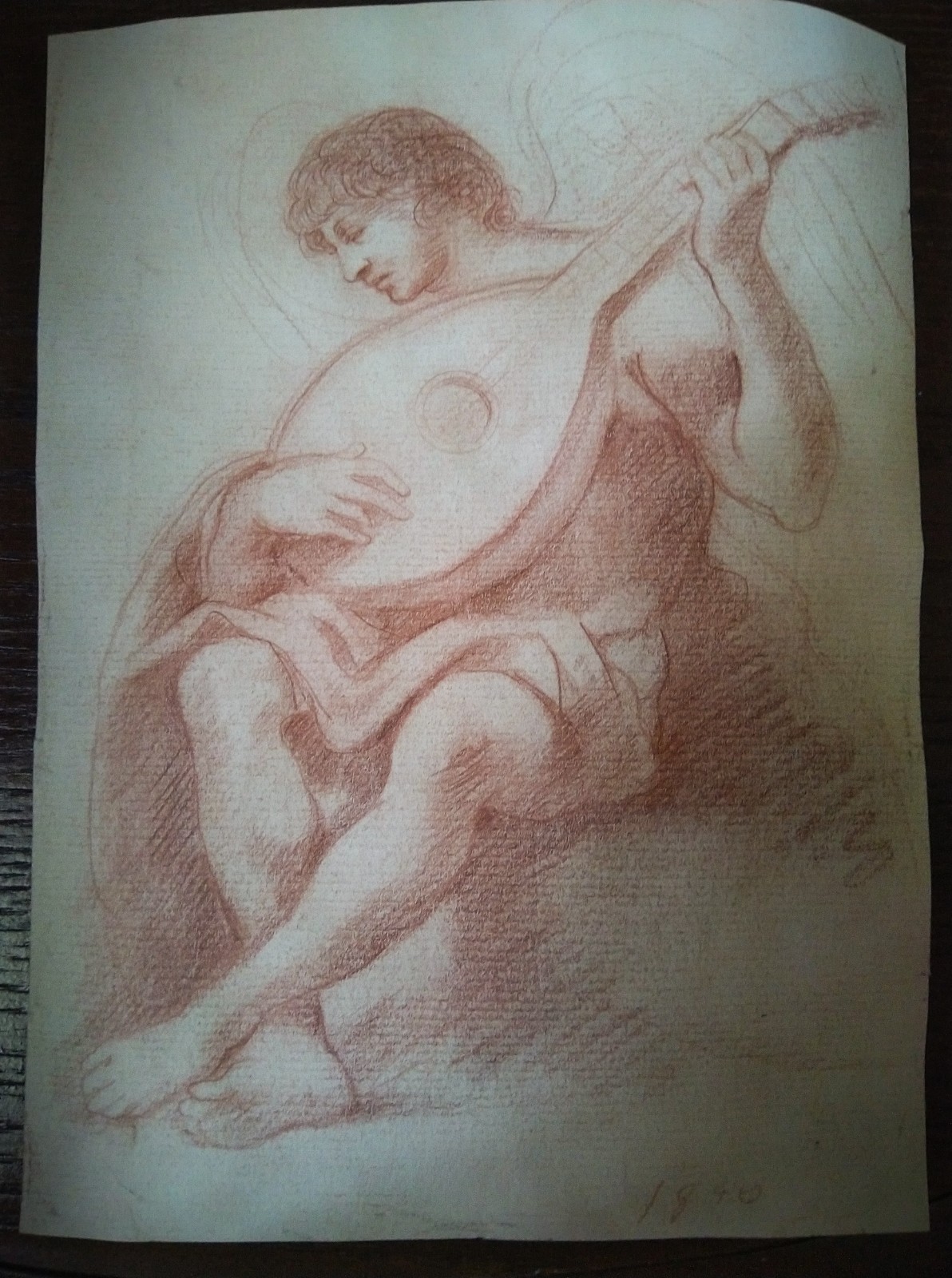 Collector\'s SALE Boy with a Lute ORIGINAL Drawing Red and Brown Chalk Laid Paper Collector\'s SALE Boy with a Lute ORIGINAL Drawing Red and Brown Chalk Laid Paper