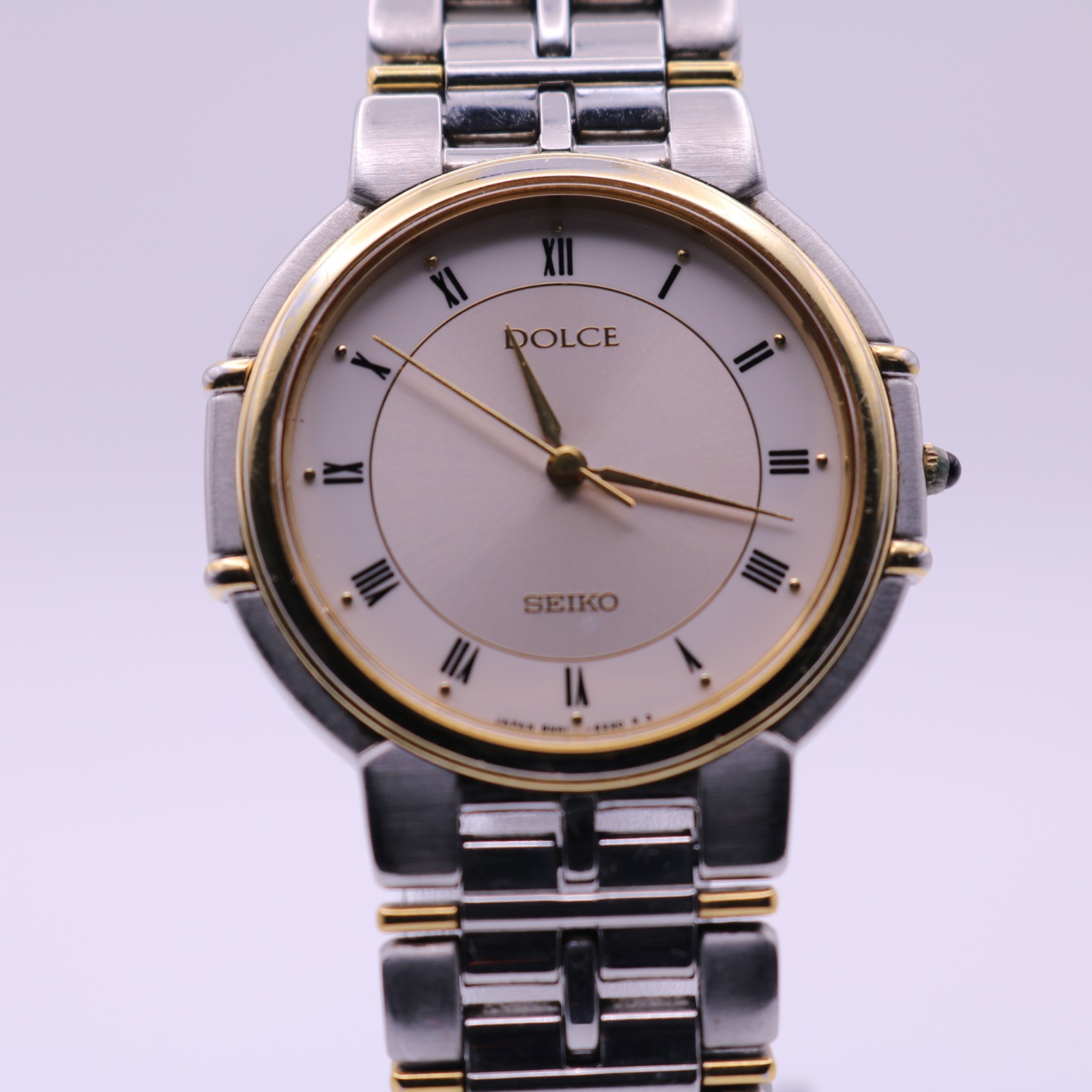 Seiko Dolce 8N41-6160 Quartz Two-Tone White Dial Men's Watch New Battery 17cm