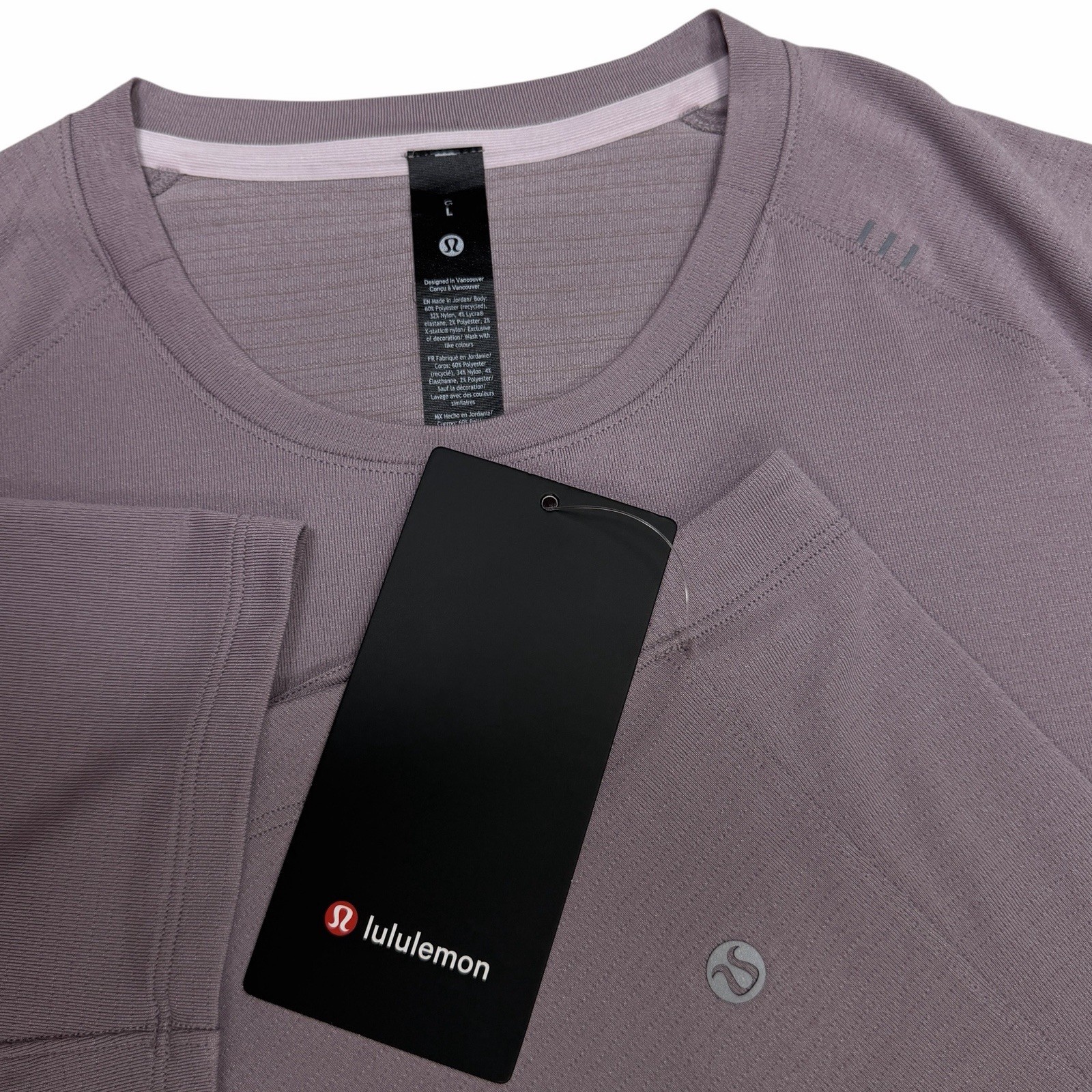 Lululemon Shirt Mens Large Lavender License to Train Short Sleeve Drysense NWT