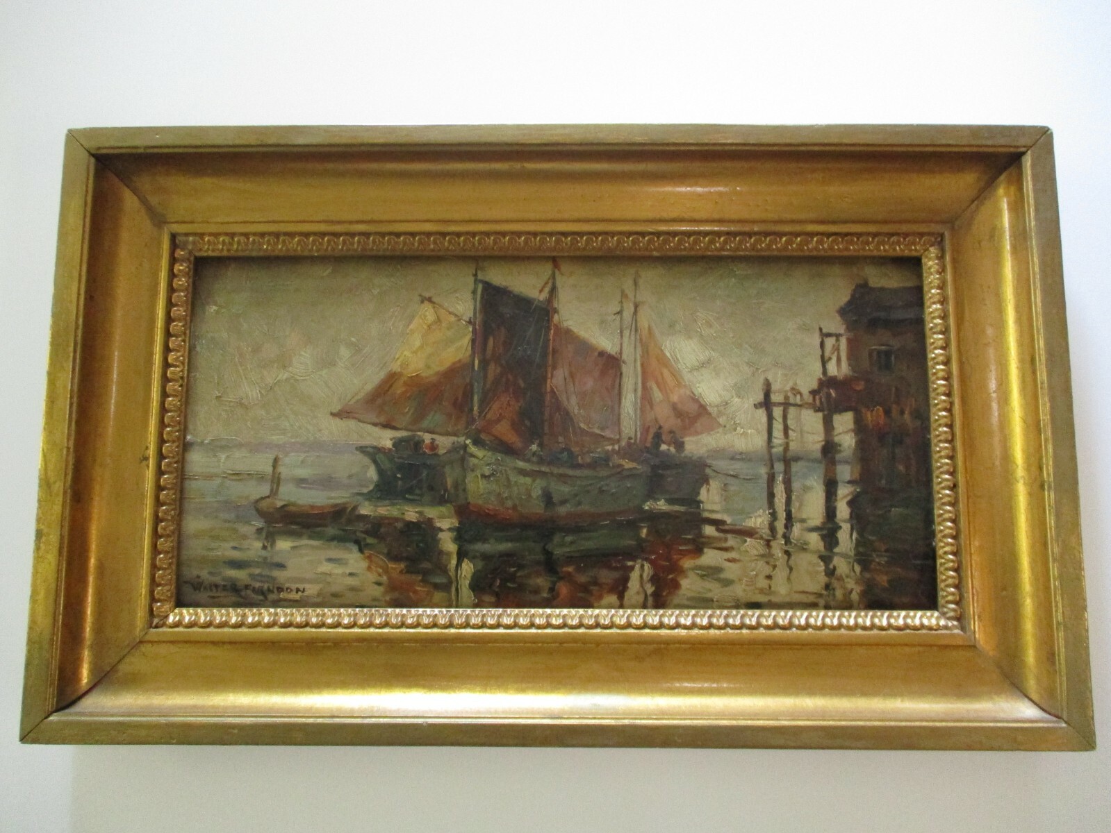 ANTIQUE WALTER FARNDON PAINTING WPA MARINA OLD MASTERFUL LANDSCAPE IMPRESSIONIST