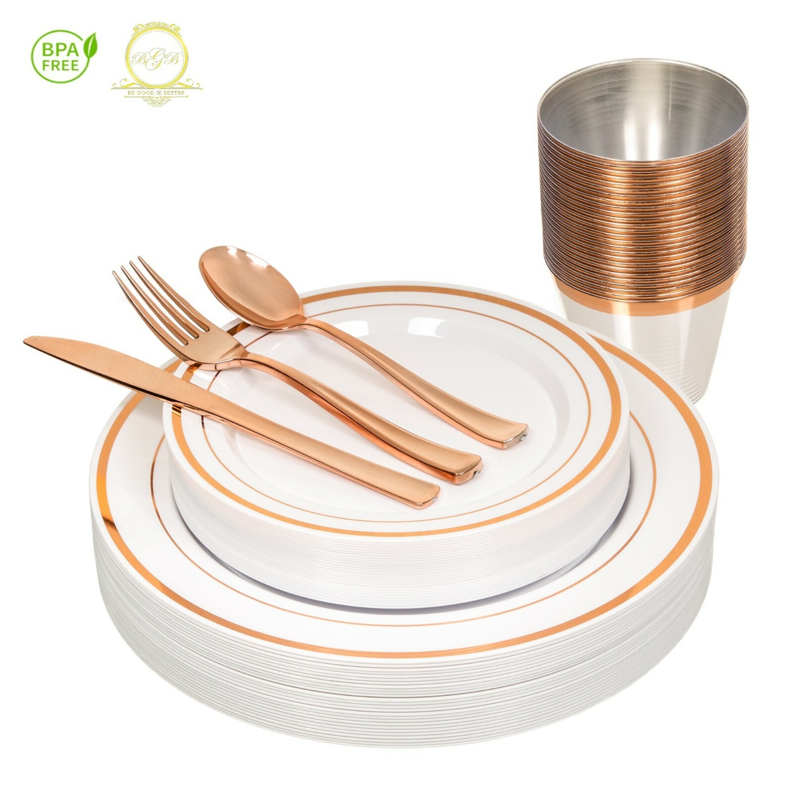 *On SALE* Elegant ROSE GOLD Disposable Dinnerware Set for 26 Guests 156 Pieces