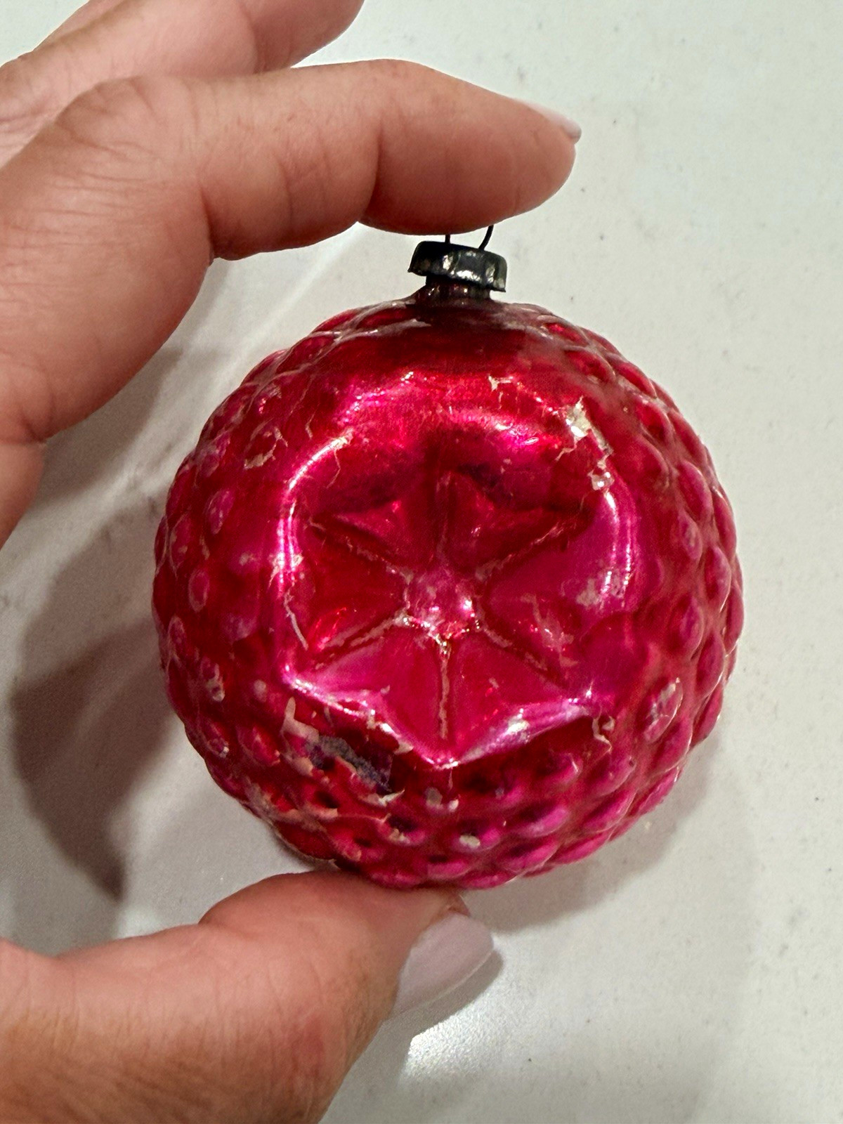 Vintage Japan Pink/Red Glass Bumpy Christmas Ornament Star Patter Vintage Japan Pink/Red Glass Bumpy Christmas Ornament Star Patter