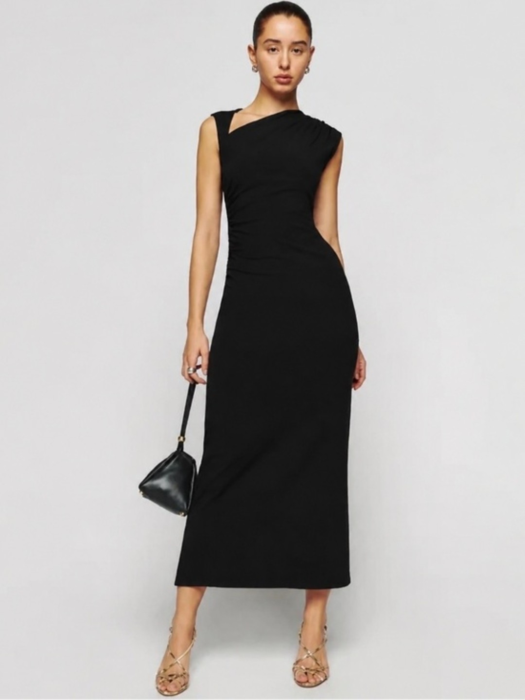Reformation Amiah Knit Maxi Dress Black Ruched Sleeveless Organic Cotton NWT M