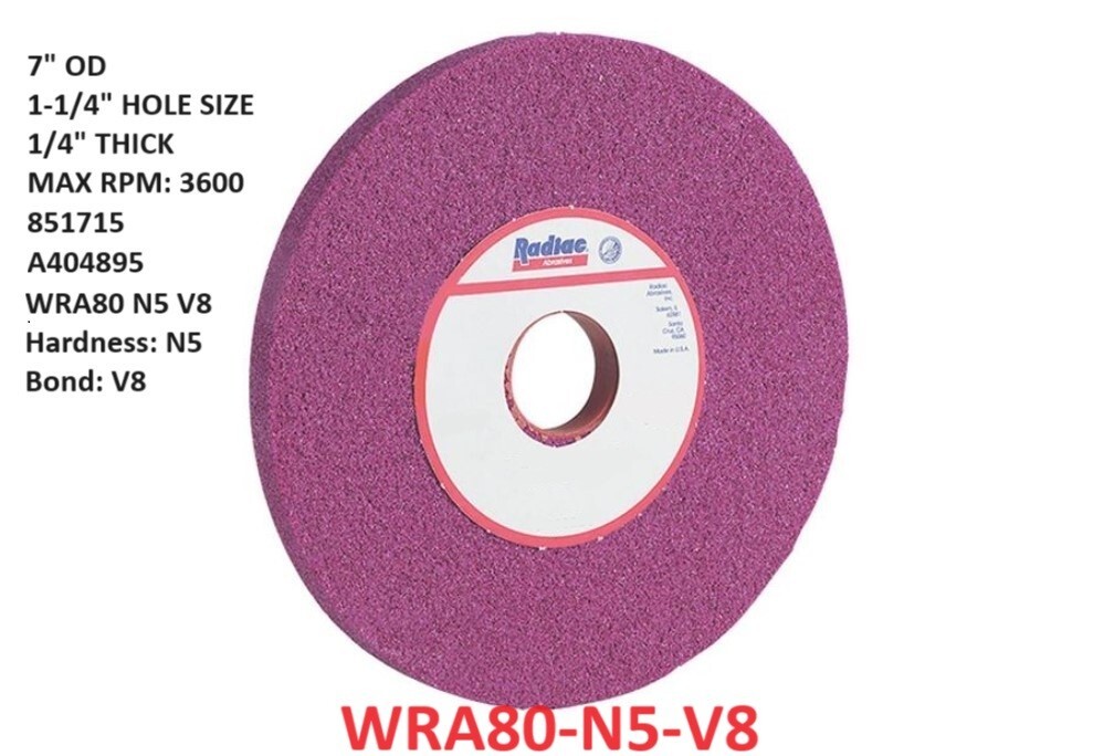 Radiac WRA80 Ruby Aluminum Oxide Surface Grinding Wheel 7 X 0.25 X 1.25 80 Grits