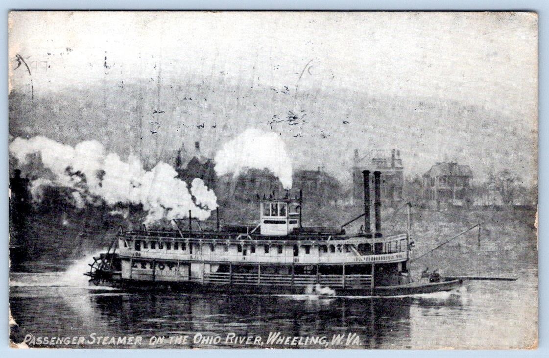 1910 PASSENGER STEAMER on the OHIO RIVER WHEELING WEST VIRGINIA WV POSTCARD
