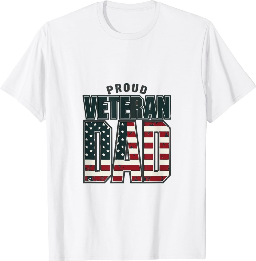 Proud Veteran Dad American Flag Military Retro Patriotic T-Shirt