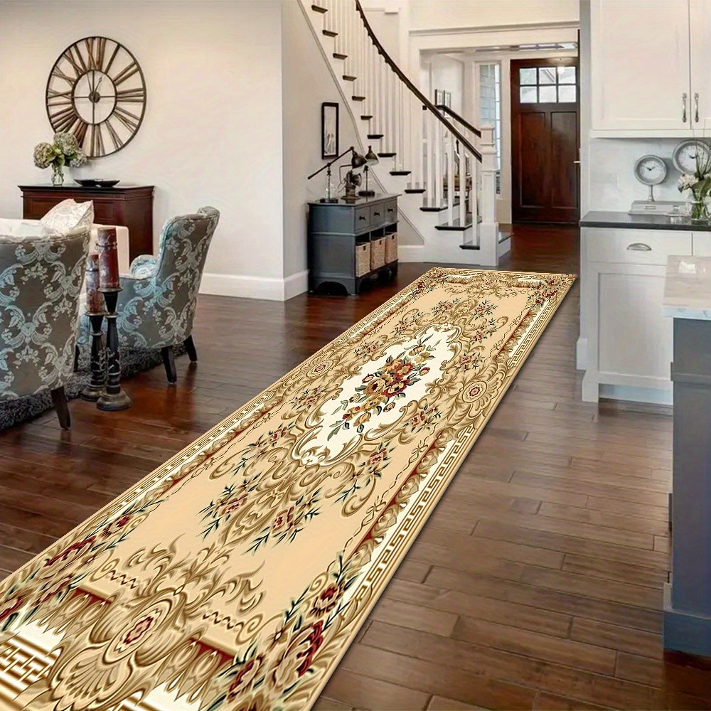 Ultra-soft Thickened Velvet Vintage Floral Pattern Floor Mat, Non-slip and Mac