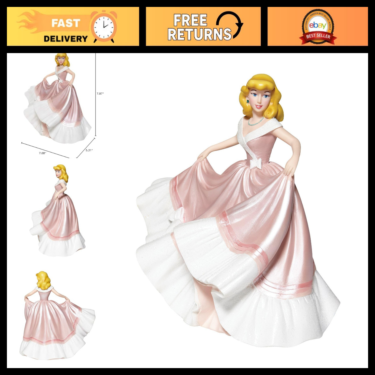 Cinderella Pink Dress Figurine 7.87