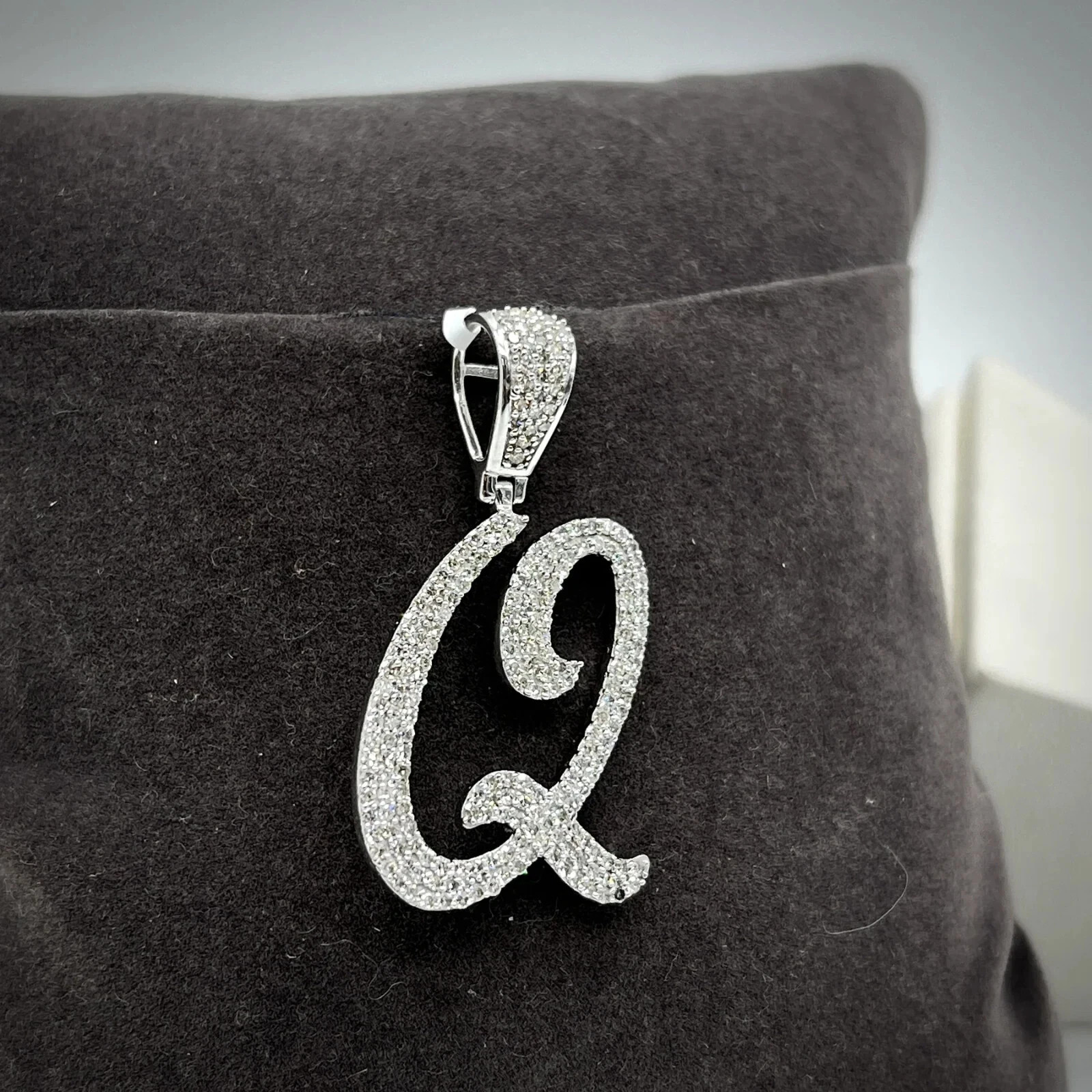 2.00 Ct Natural Moissanite Custom Letter Q Pendant 14K White Gold Plated Silver