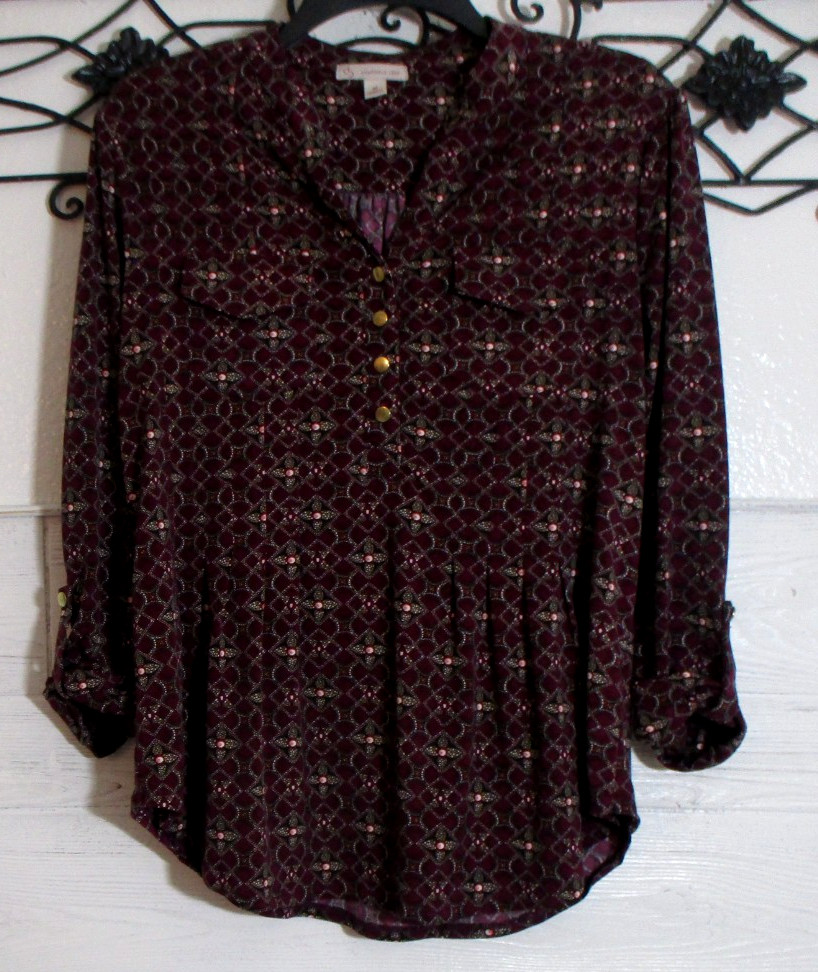 Cato Women\'s Top Size M Long Sleeve Multicolored Floral Round Neck