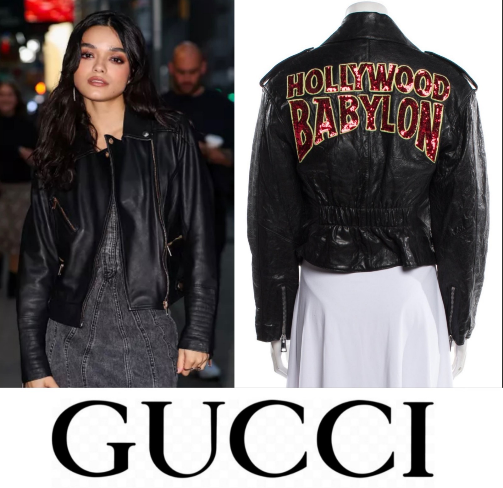 Gucci 2023 Black Red Hollywood Babylon Leather Sequin Jacket 38 40 6 8 Coat S M