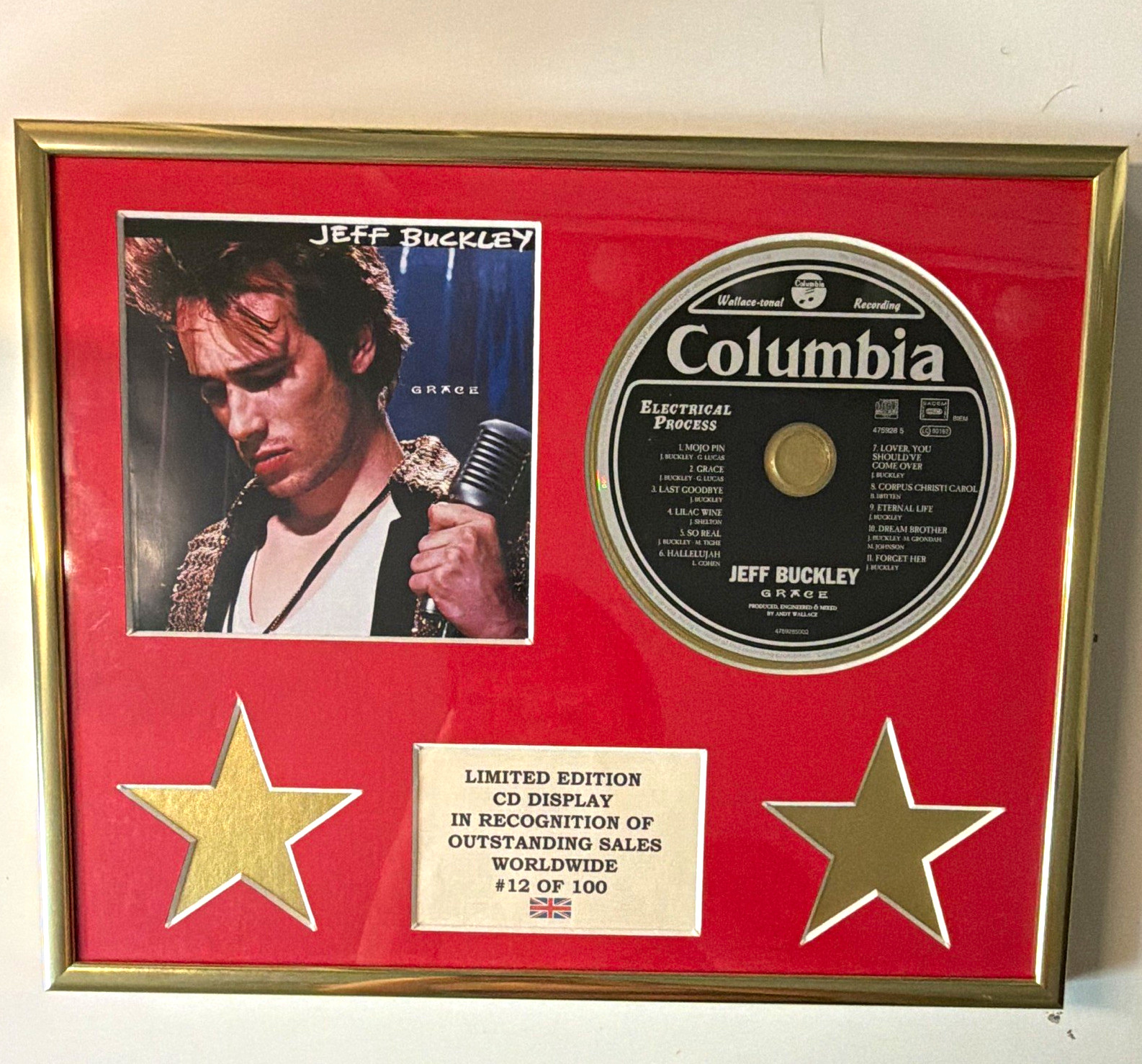 Jeff Buckley Grace Limited Edition Framed CD Presentation Disc #12 of 100 Jeff Buckley Grace Limited Edition Framed CD Presentation Disc #12 of 100
