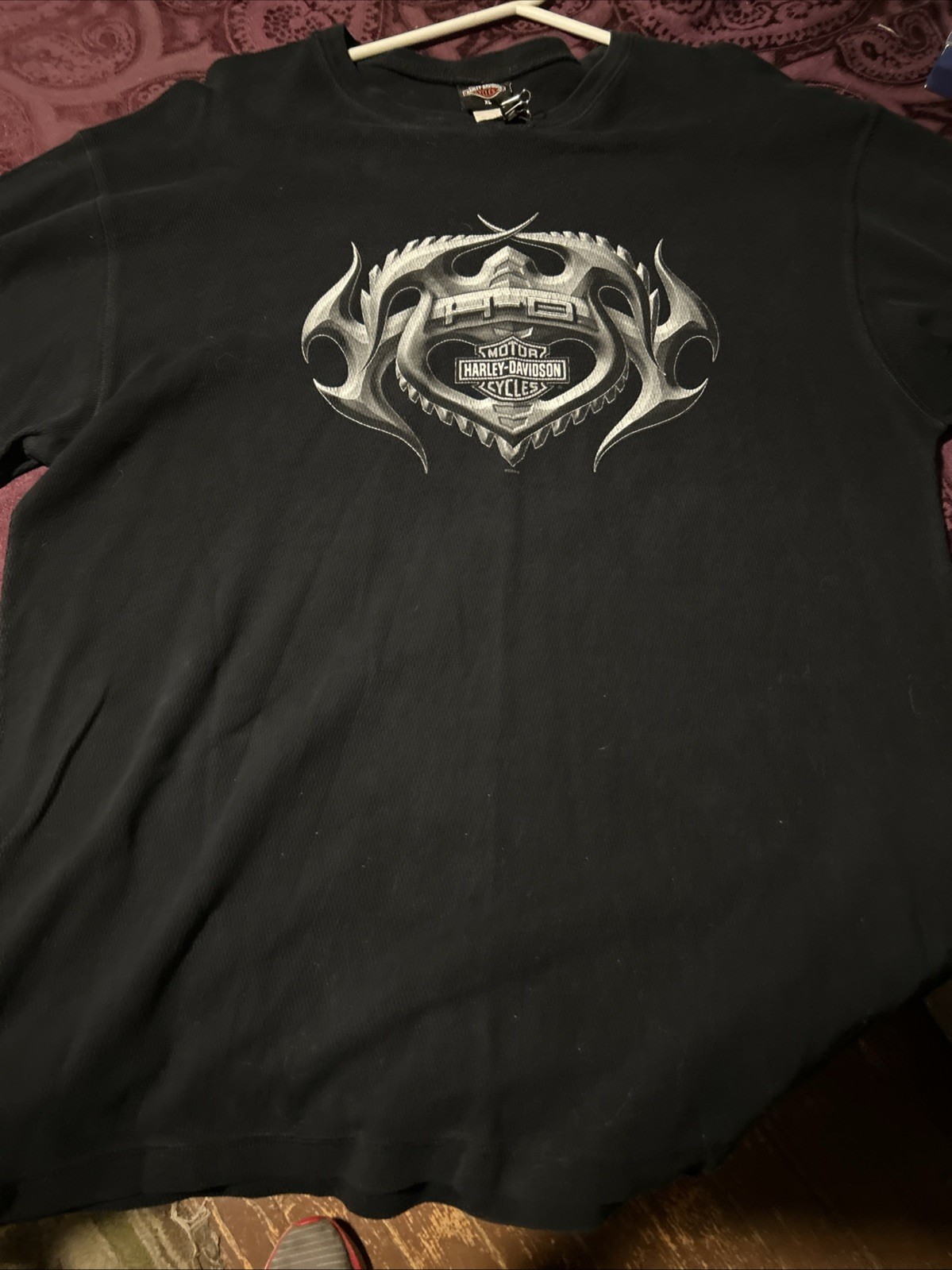 VTG Harley Davidson Thermal Shirt XL Black Waffle Knit Holoubek Toledo OH EUC