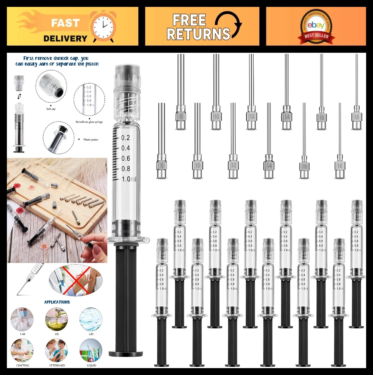 12 Pack 1ml Borosilicate Glass Droppers for Crafts & Pet Care - Blunt Tip Nozzle
