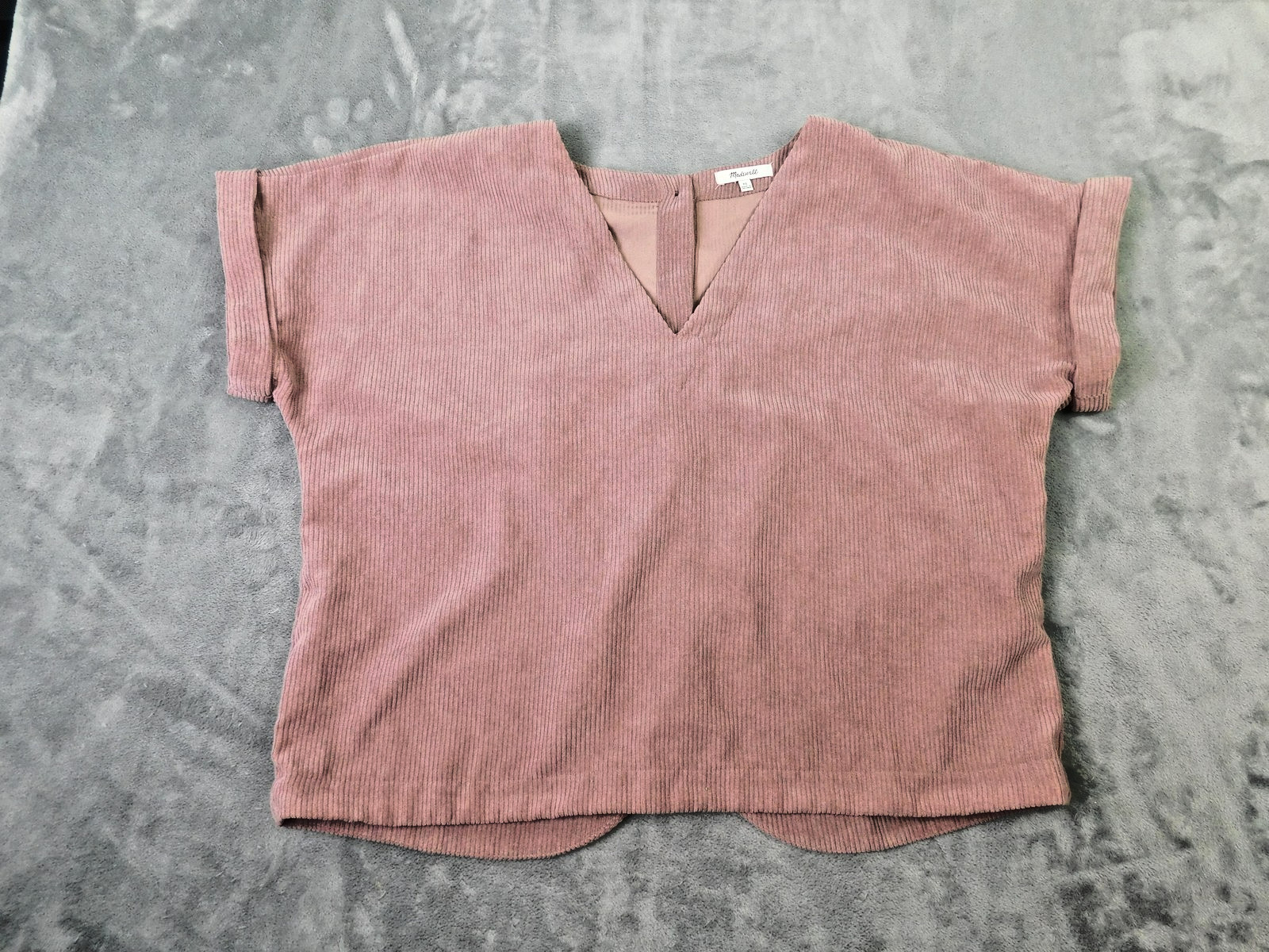 Madewell Blouse Womens XL Pink Corduroy V Neck Button Back Boxy Top Relaxed