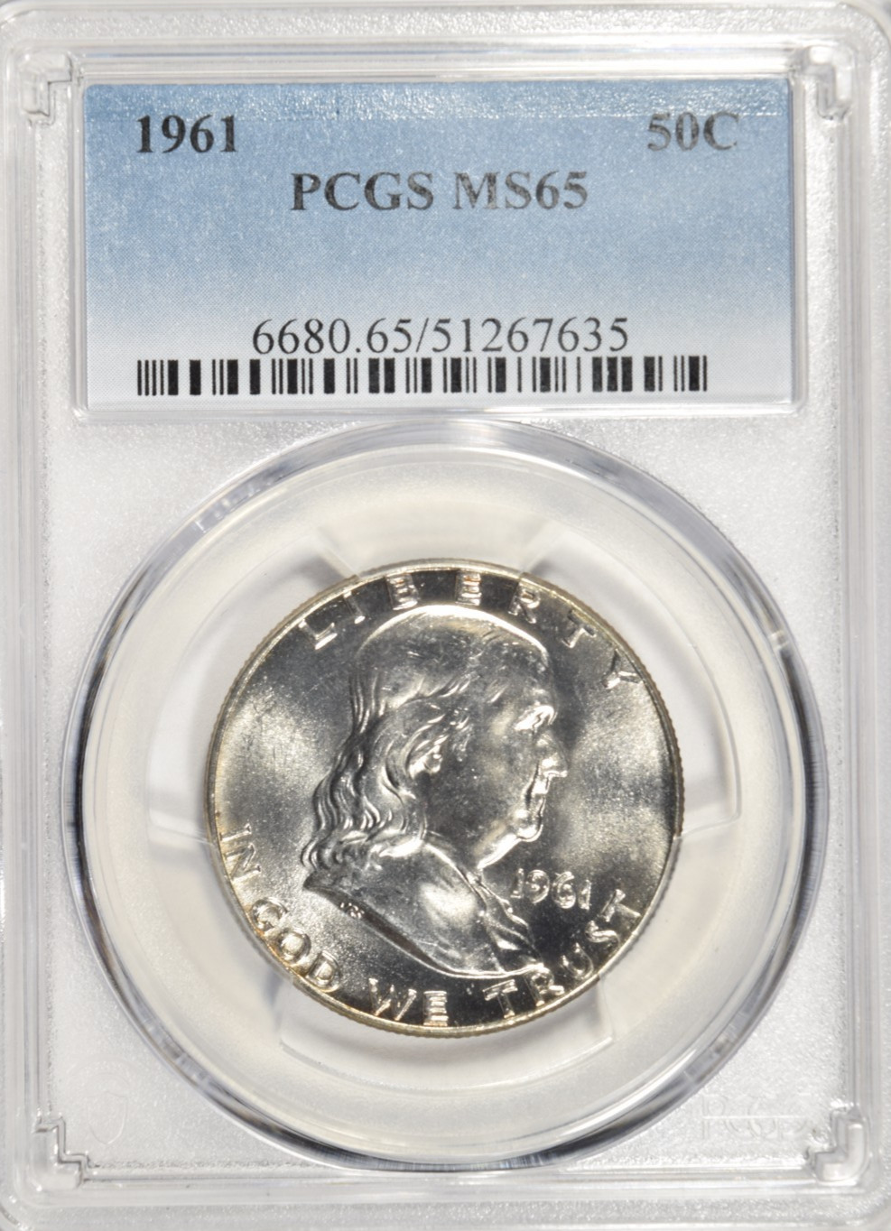 1961 FRANKLIN HALF DOLLAR ~ PCGS MS65 ~ BRIGHT WHITE 1961 FRANKLIN HALF DOLLAR ~ PCGS MS65 ~ BRIGHT WHITE