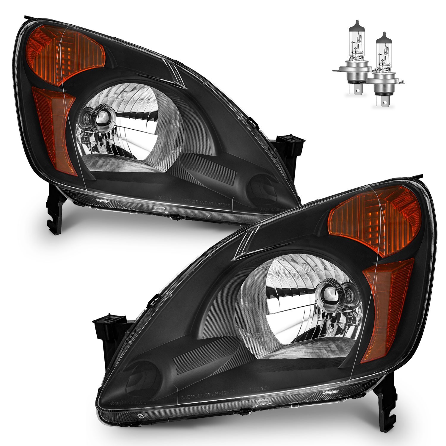 Pair Headlights Black For 2002-2004 Honda CR-V CRV Sport Utility 4-Door w/Bulbs