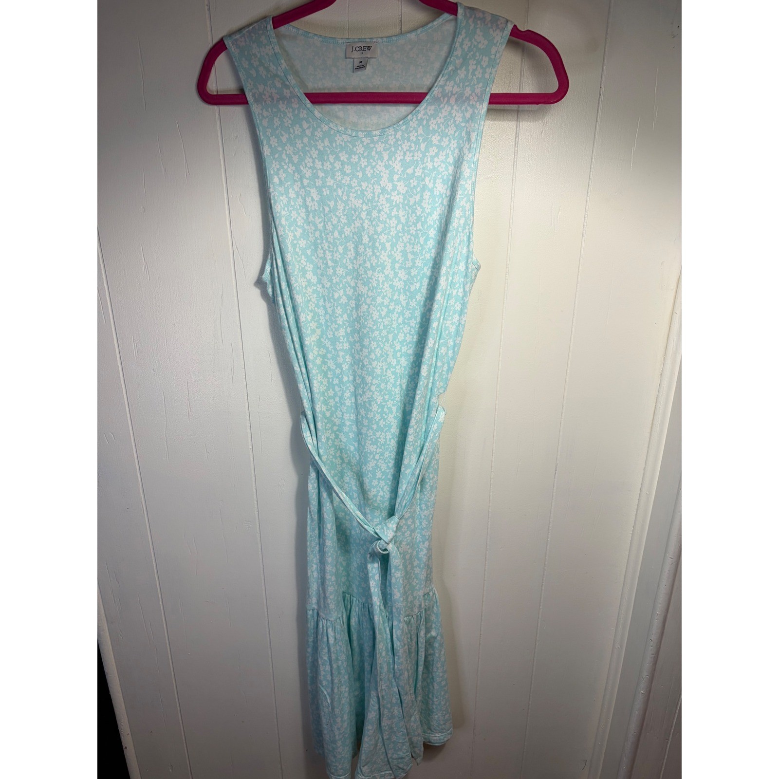 J.Crew Womens Blue White Floral Cotton Tiered Tie Waist Midi Dress BG914 M J.Crew Womens Blue White Floral Cotton Tiered Tie Waist Midi Dress BG914 M