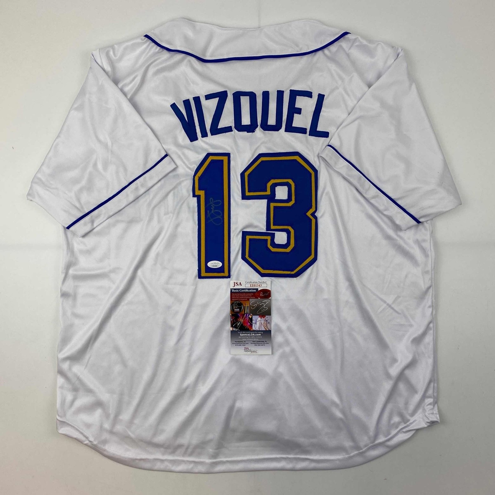 Autographed/Signed Omar Vizquel Seattle White Baseball Jersey JSA COA Autographed/Signed Omar Vizquel Seattle White Baseball Jersey JSA COA