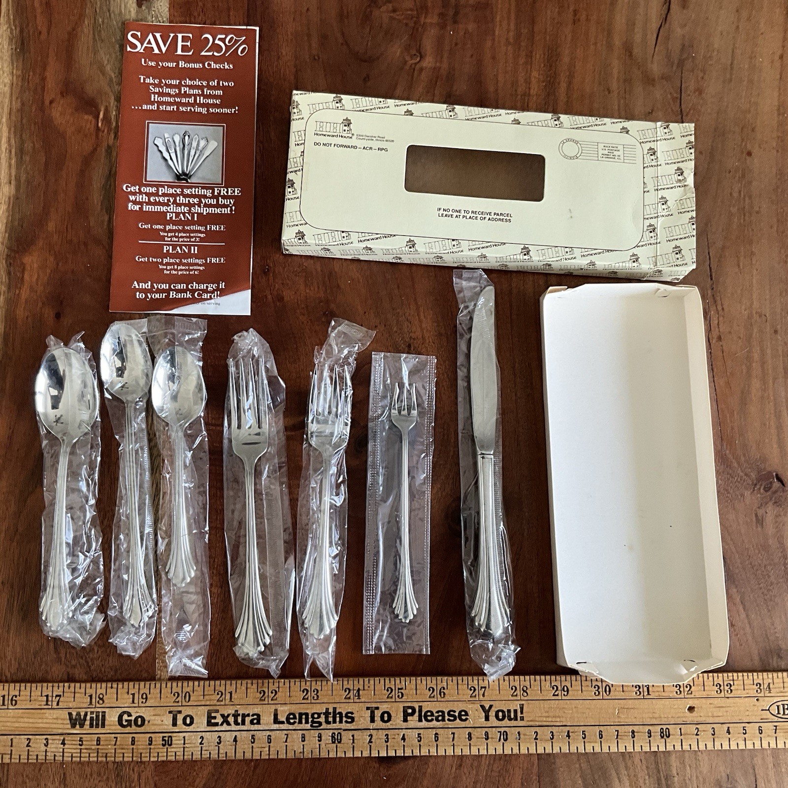 NOS Vintage Oneida Solid Stainless 7 Piece New Unused Set Forks Spoons Knife
