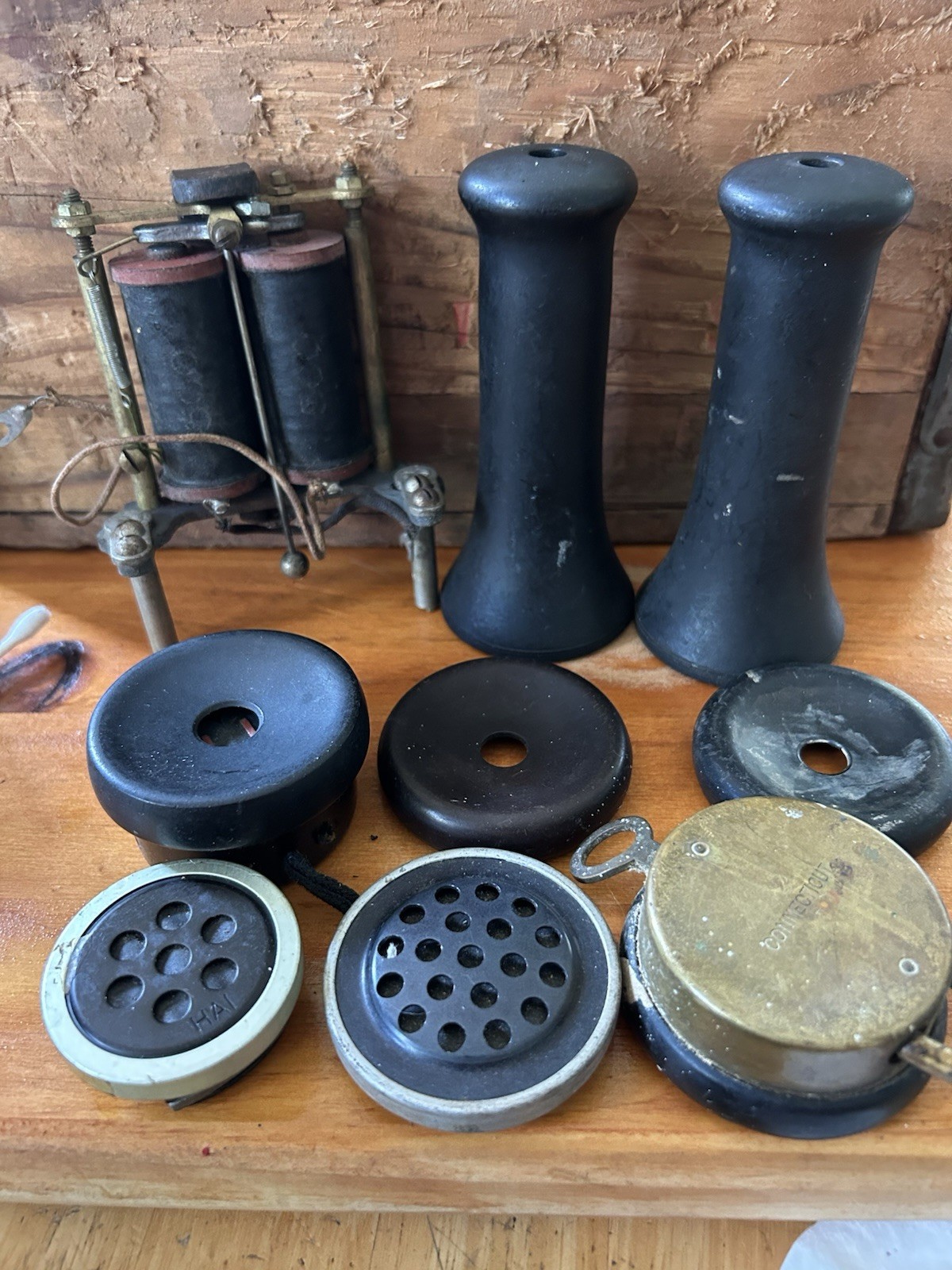 ANTIQUE PHONE PARTS LOT Early 1900’s Telephone Receivers Cords Candlestick Wall