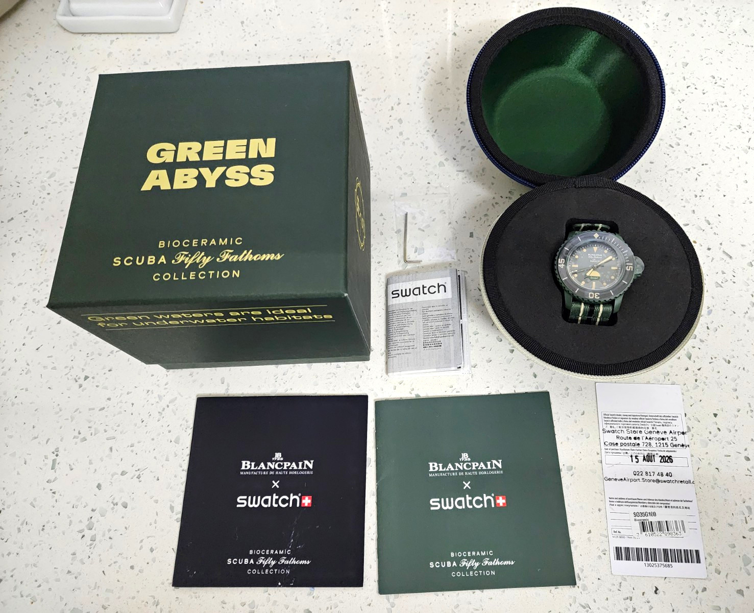 Swatch x Blancpain Scuba Fifty Fathoms Green Abyss Box Papers