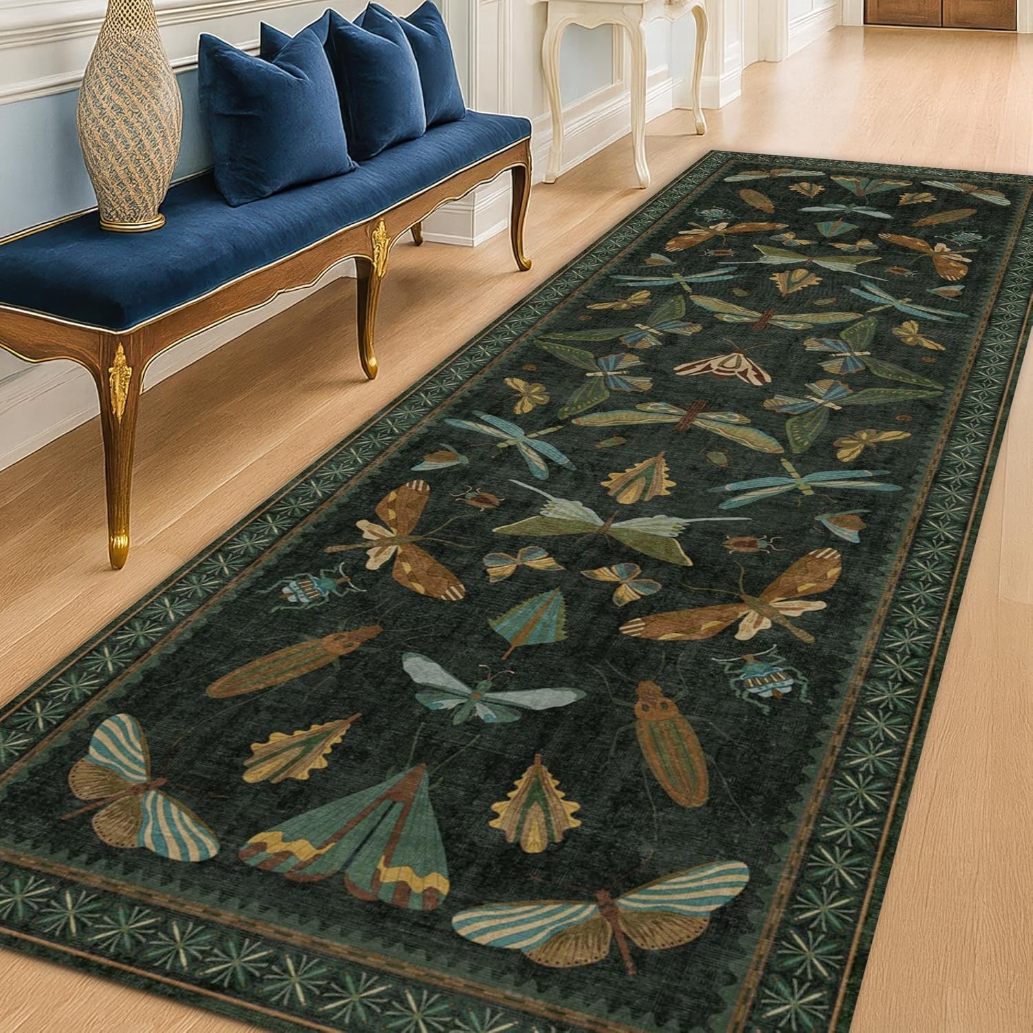 8 ft Long Hallway Runner Rug - Boho Green Rug for Kitchen Floor, Entrance Ind... 8 ft Long Hallway Runner Rug - Boho Green Rug for Kitchen Floor, Entrance Ind...