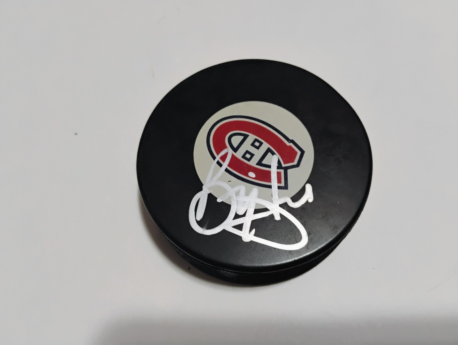 Brian Hayward signed Montreal Canadiens logo puck auto autograph Dave Adams COA