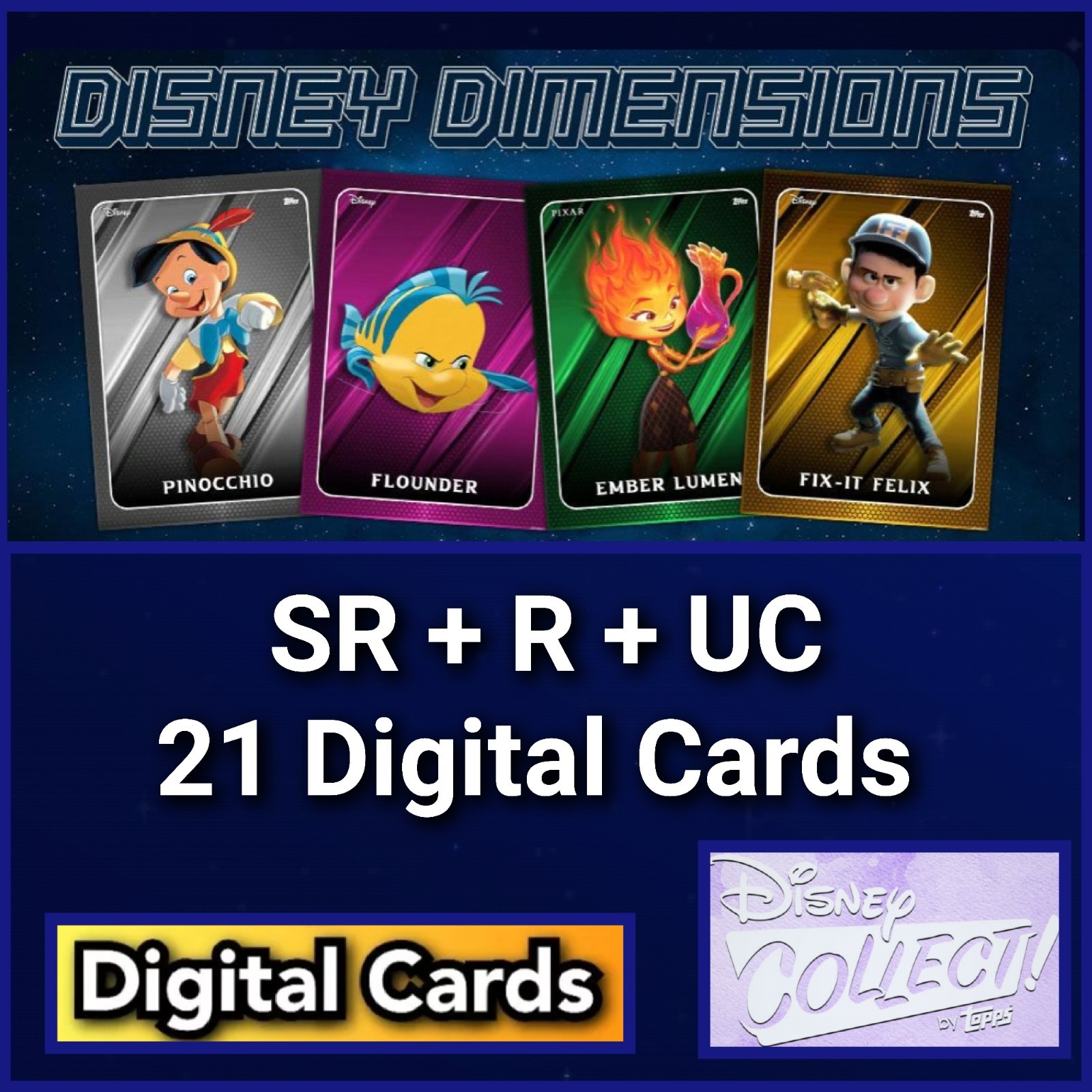 Topps Disney Collect Disney Dimensions SR+R+UC 21 Cards Topps Disney Collect Disney Dimensions SR+R+UC 21 Cards