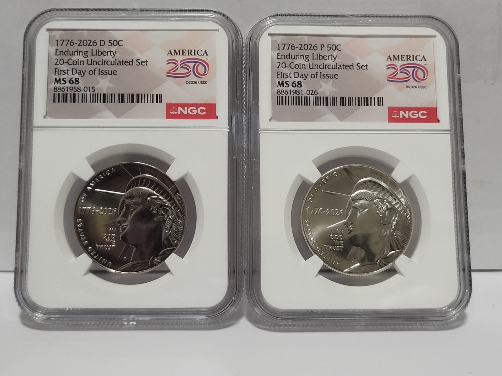 (2 Coin set) 1776 2026 Enduring Liberty Half Dollar 50c P & D NGC MS68 First Day
